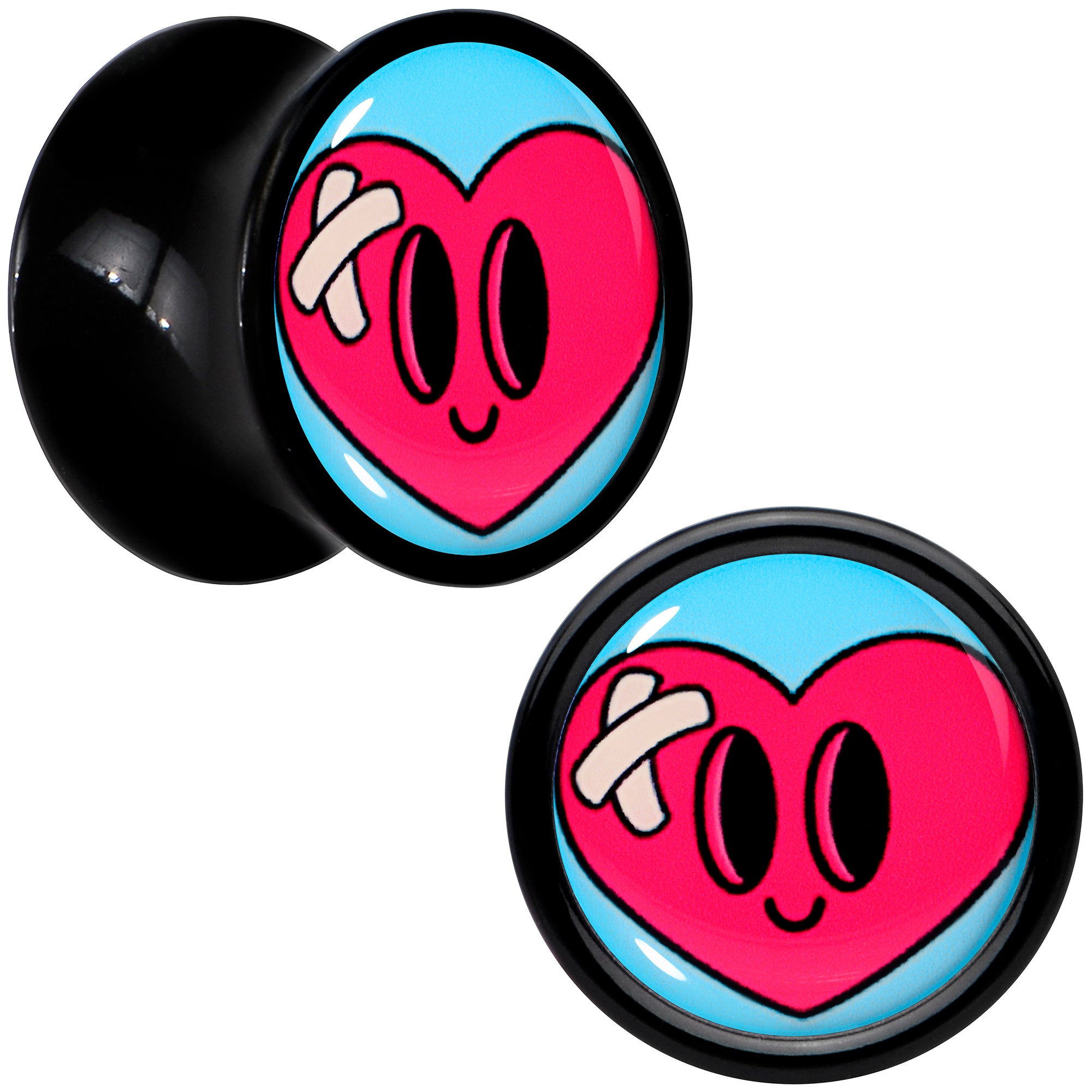 Black Acrylic Heartbreak Bandaged Heart Double Flare Plug Set