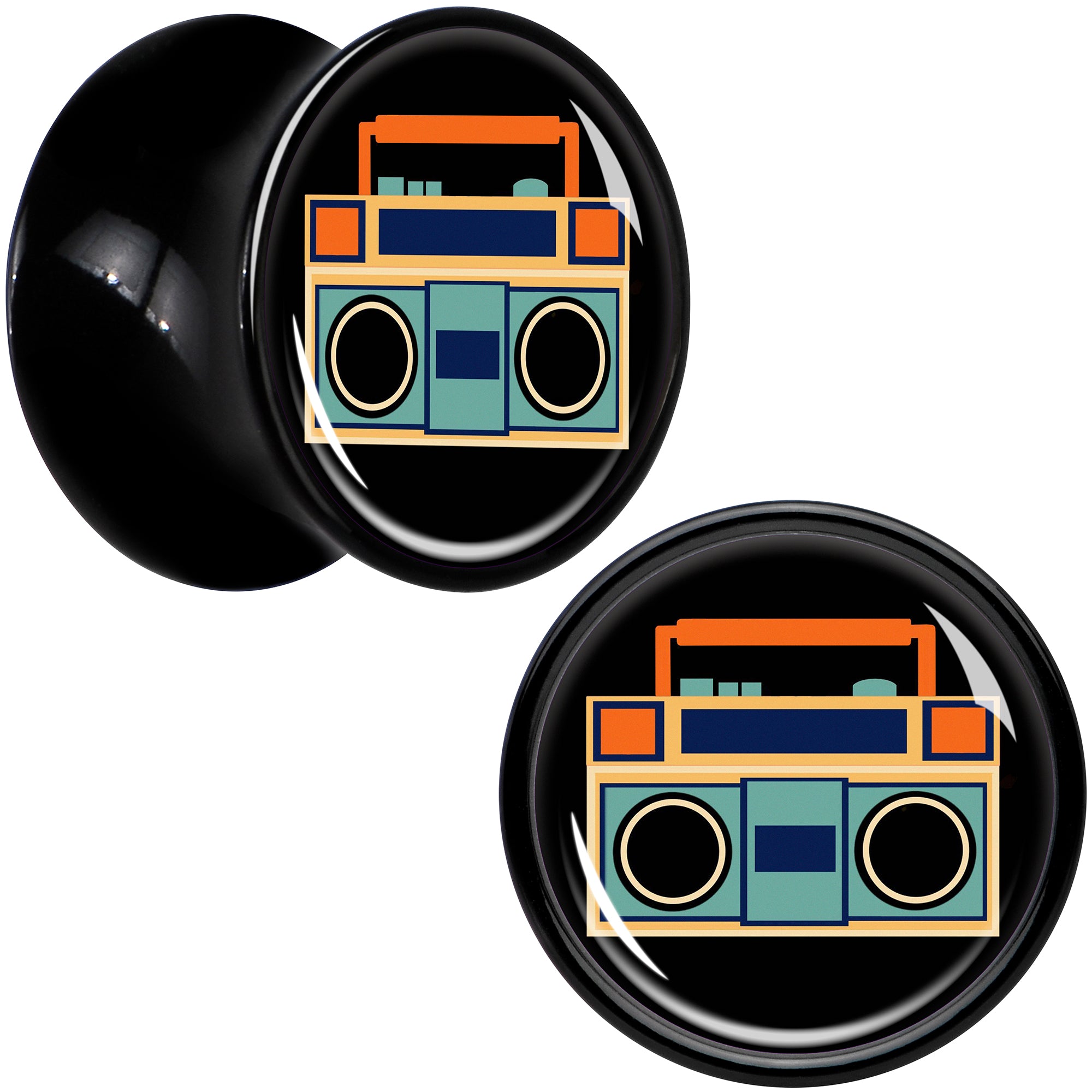 Black Acrylic Retro Boombox Double Flare Plug Set