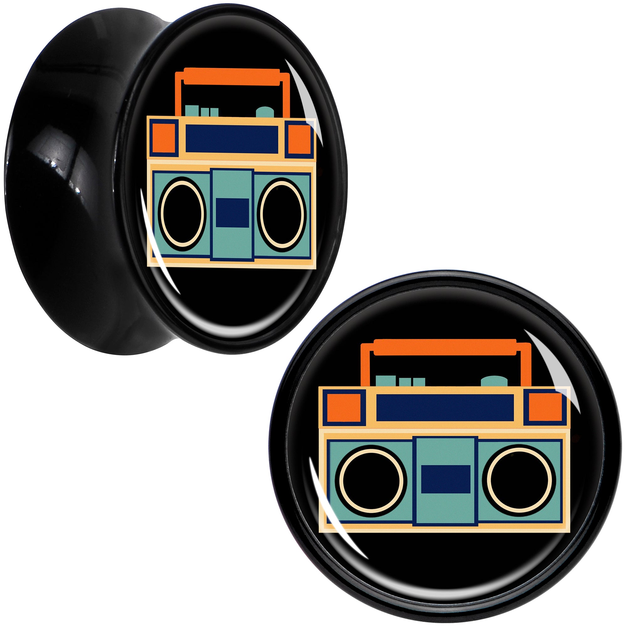 Black Acrylic Retro Boombox Double Flare Plug Set