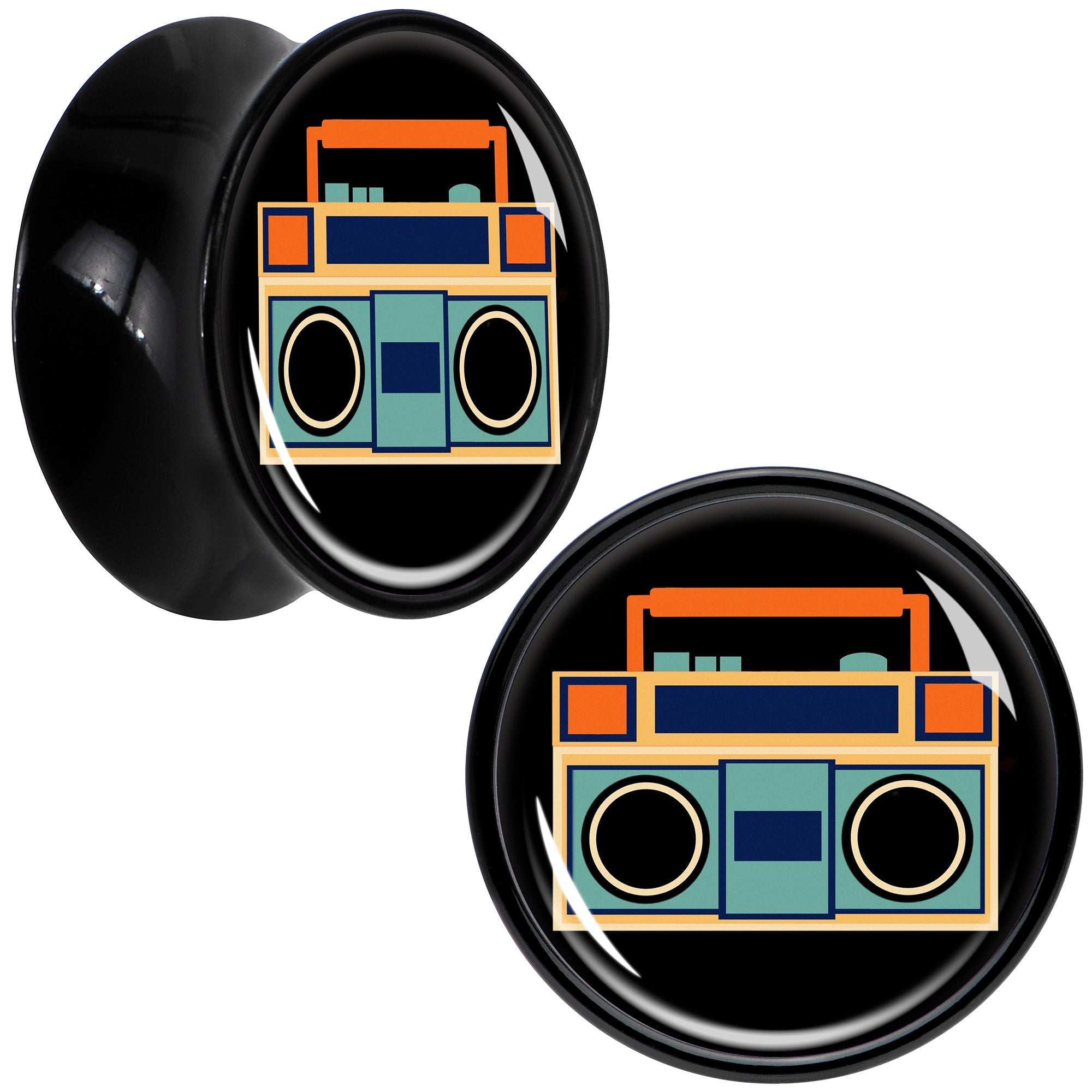 Black Acrylic Retro Boombox Double Flare Plug Set