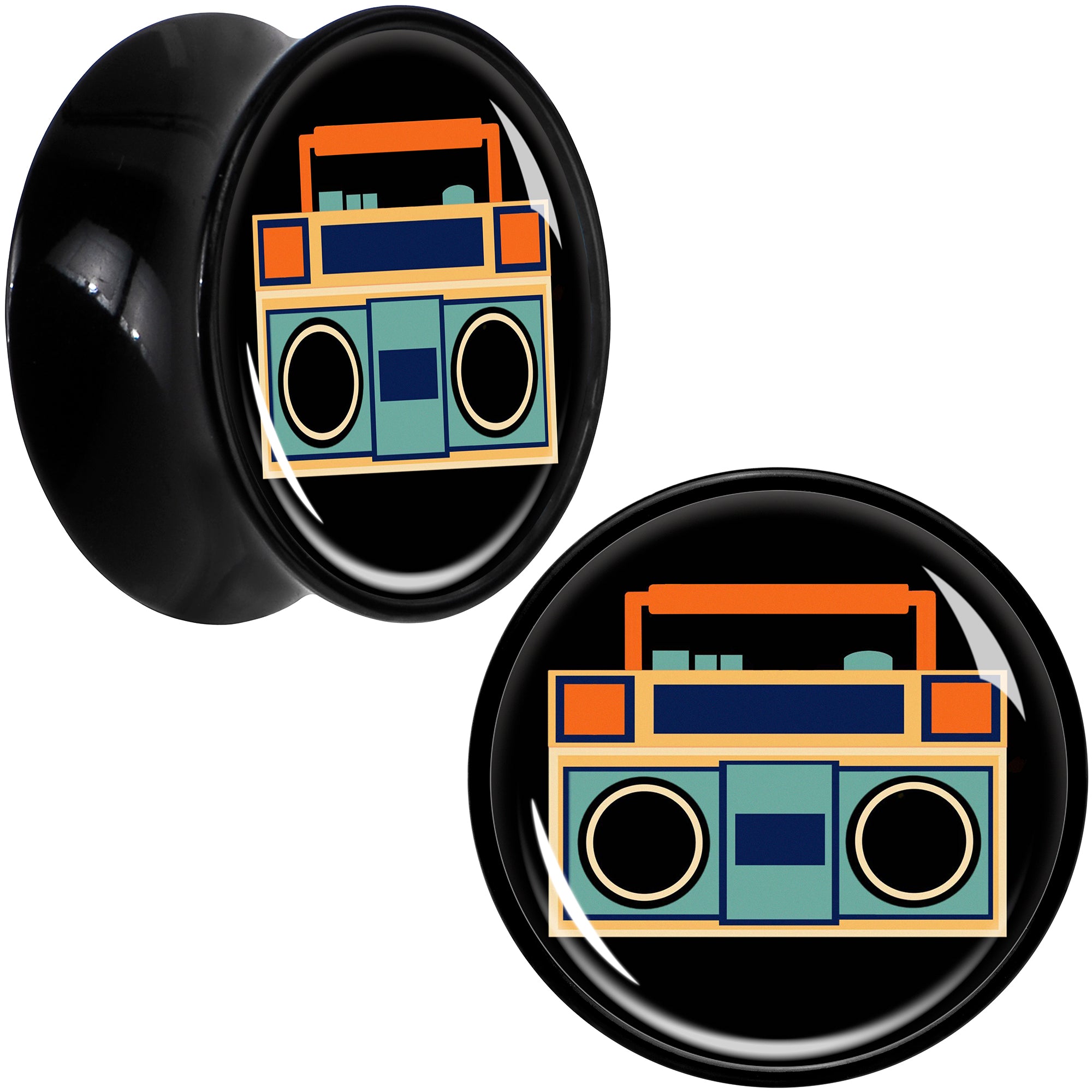 Black Acrylic Retro Boombox Double Flare Plug Set