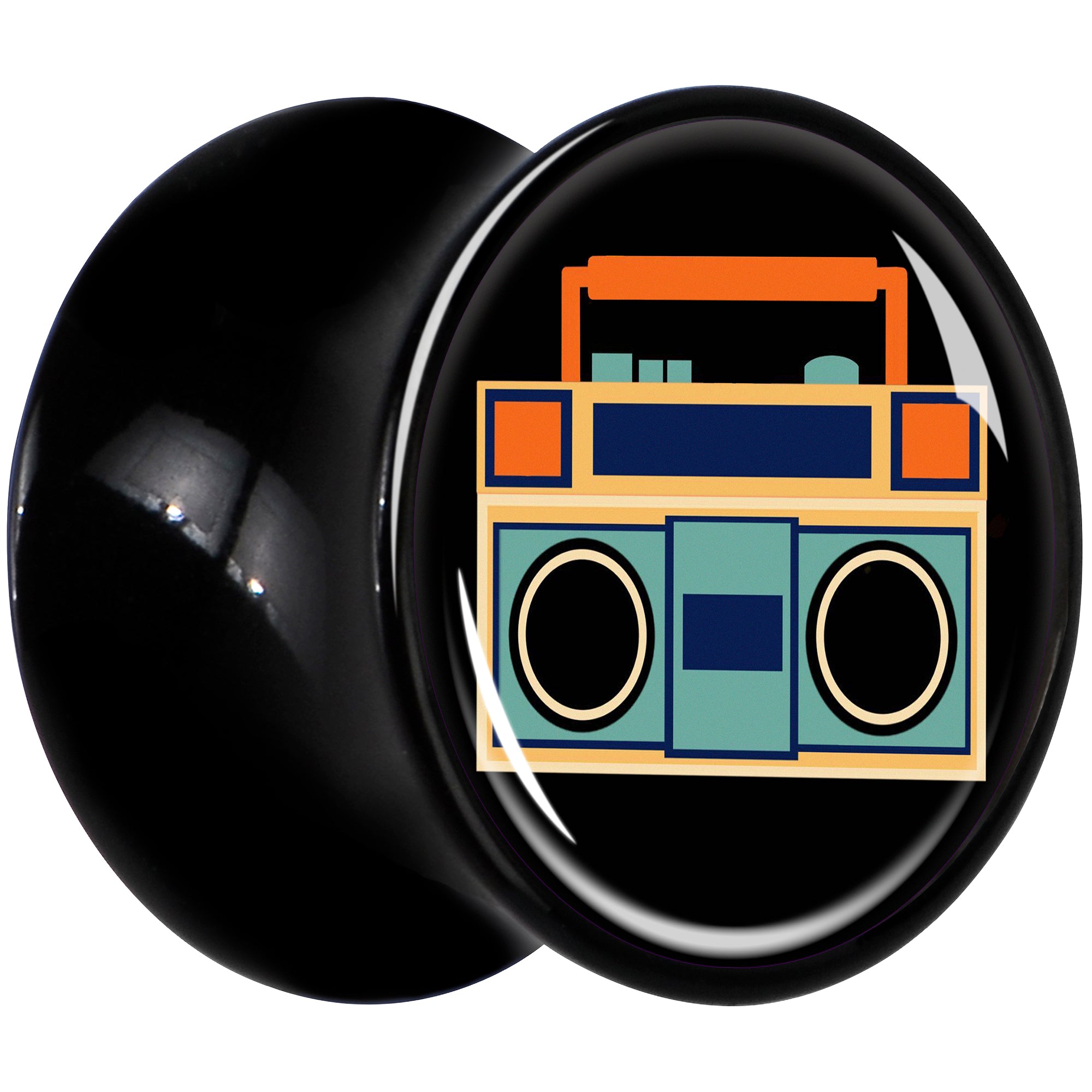 Black Acrylic Retro Boombox Double Flare Plug Set