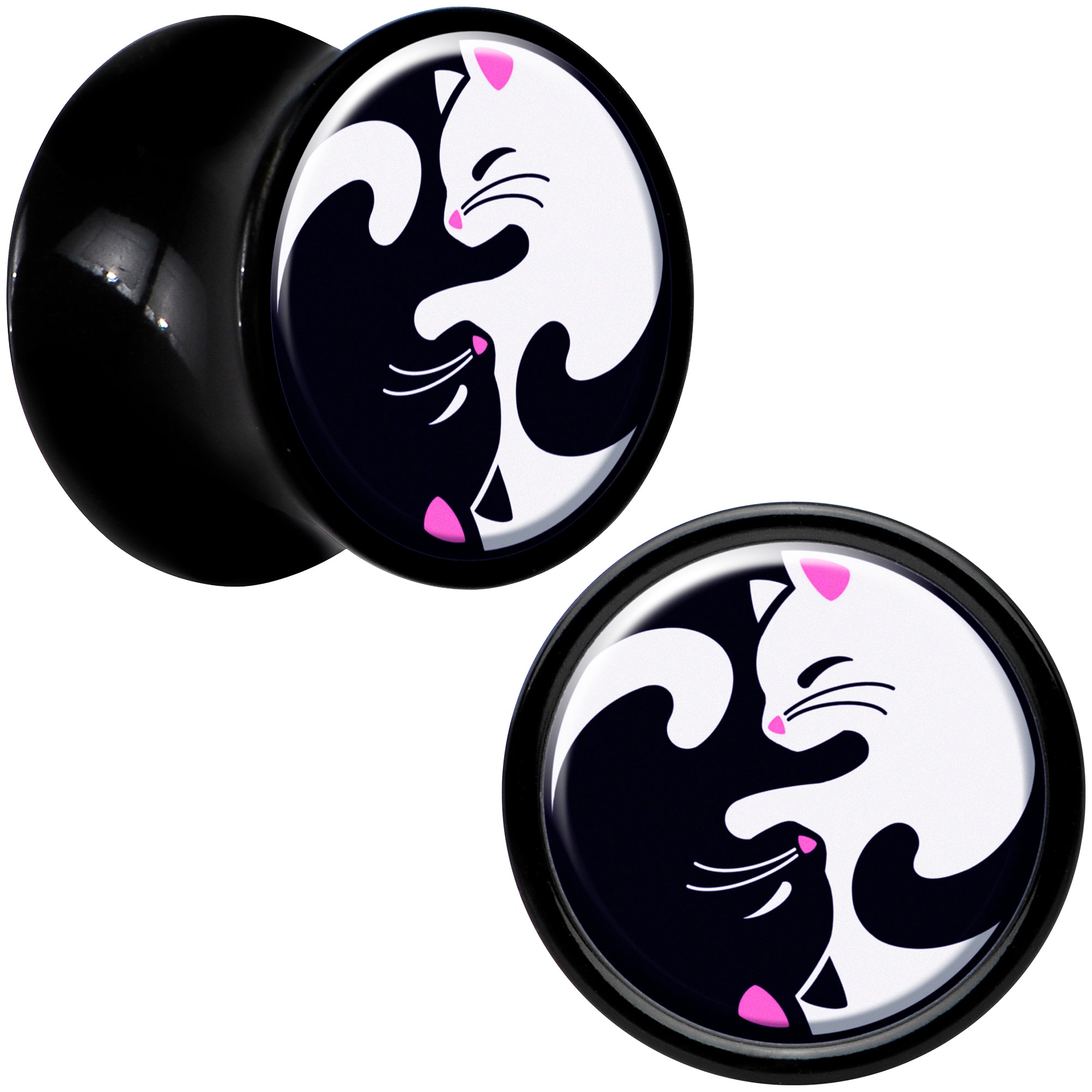 Black Acrylic Cute Kitty Cat Yin Yang Double Flare Plug Set