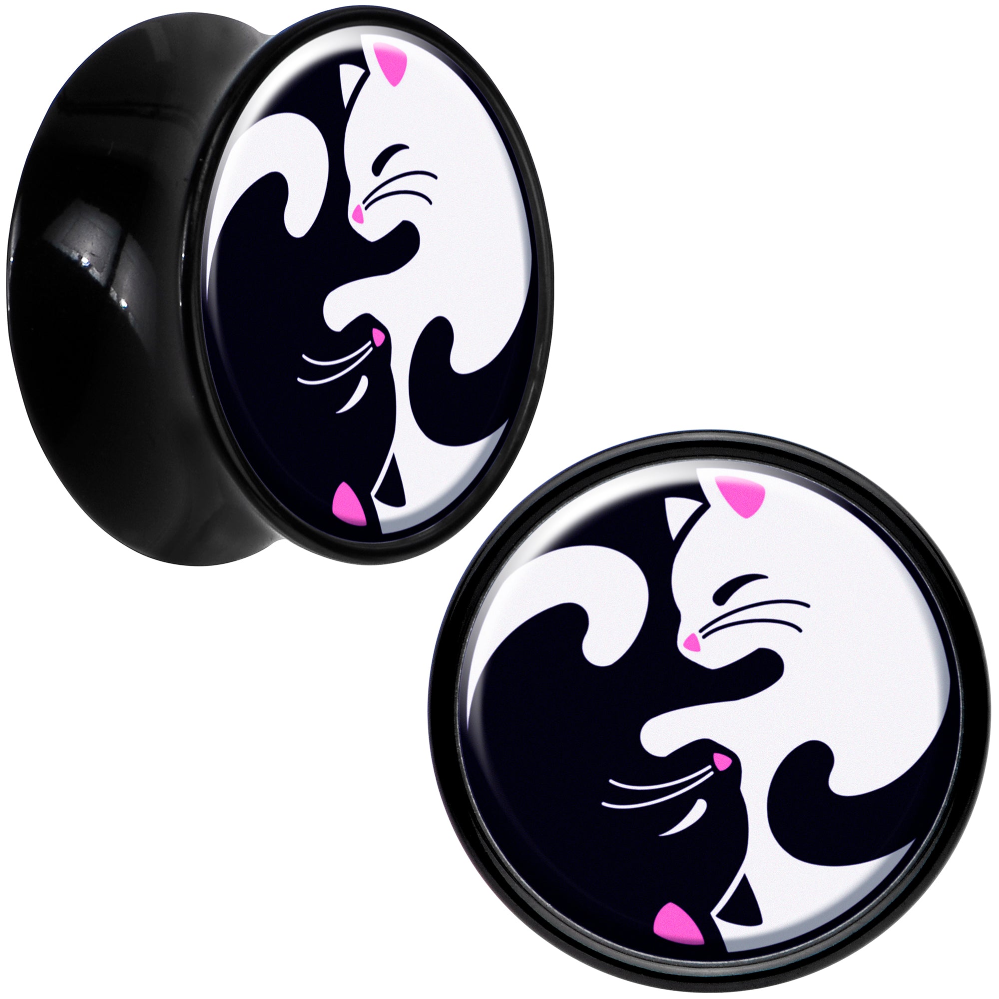 Black Acrylic Cute Kitty Cat Yin Yang Double Flare Plug Set