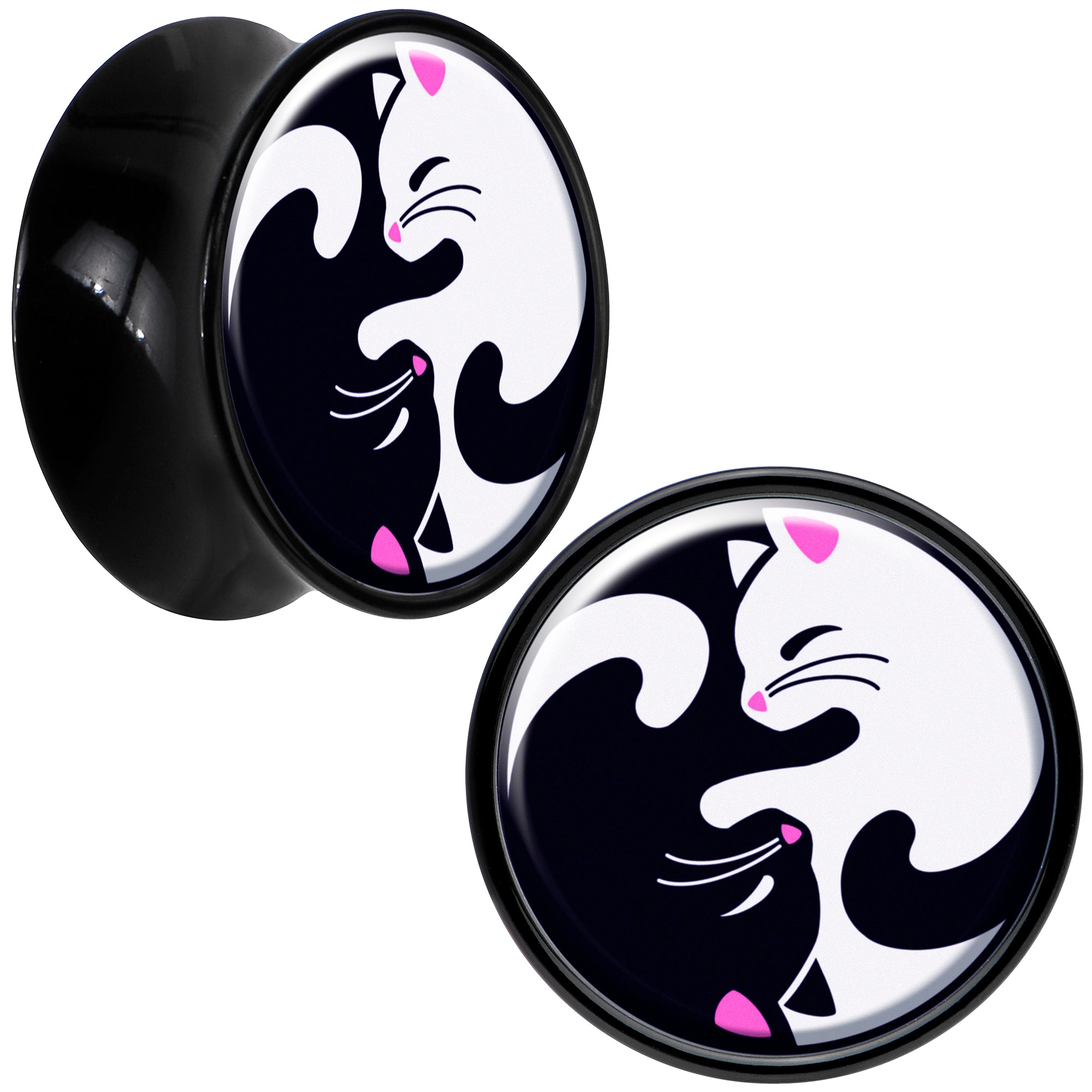 Black Acrylic Cute Kitty Cat Yin Yang Double Flare Plug Set