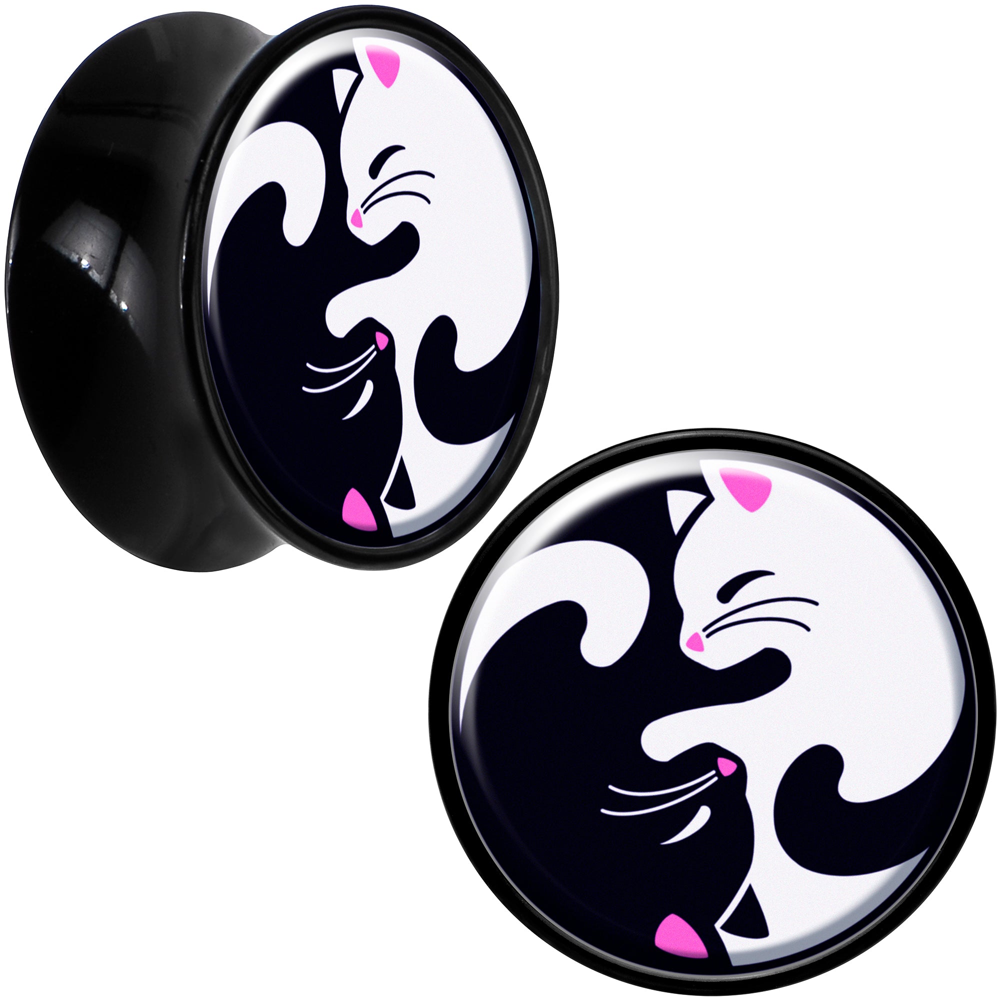 Black Acrylic Cute Kitty Cat Yin Yang Double Flare Plug Set