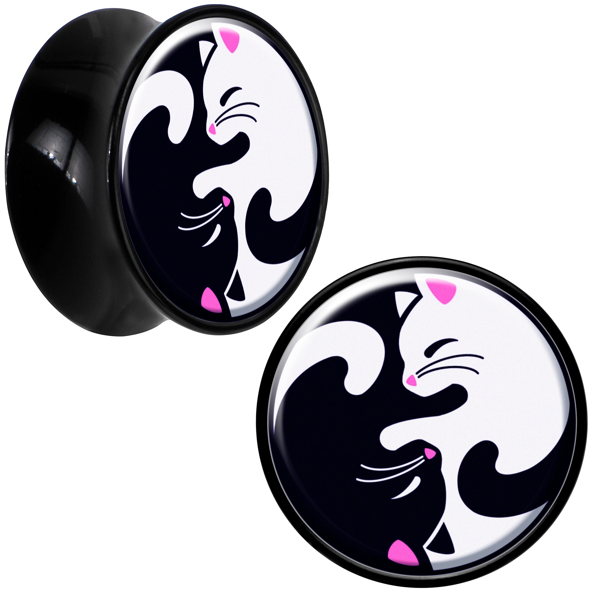 Black Acrylic Cute Kitty Cat Yin Yang Double Flare Plug Set