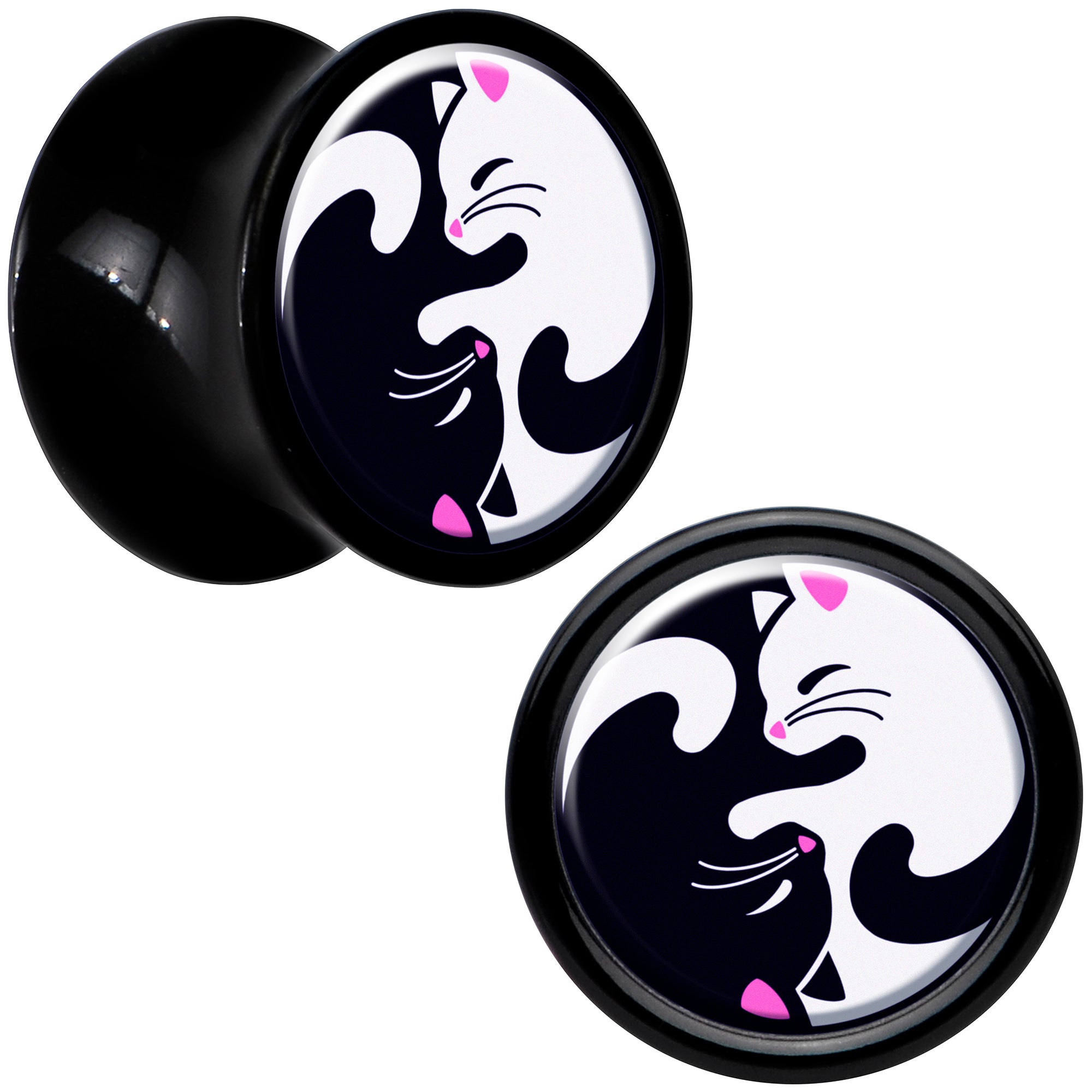 Black Acrylic Cute Kitty Cat Yin Yang Double Flare Plug Set