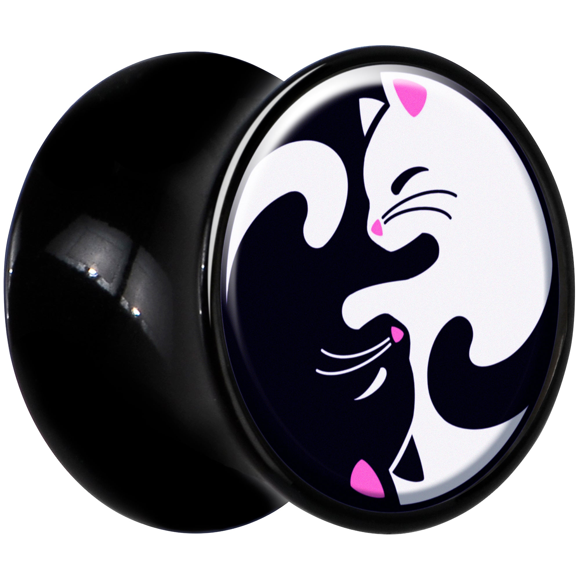 Black Acrylic Cute Kitty Cat Yin Yang Double Flare Plug Set