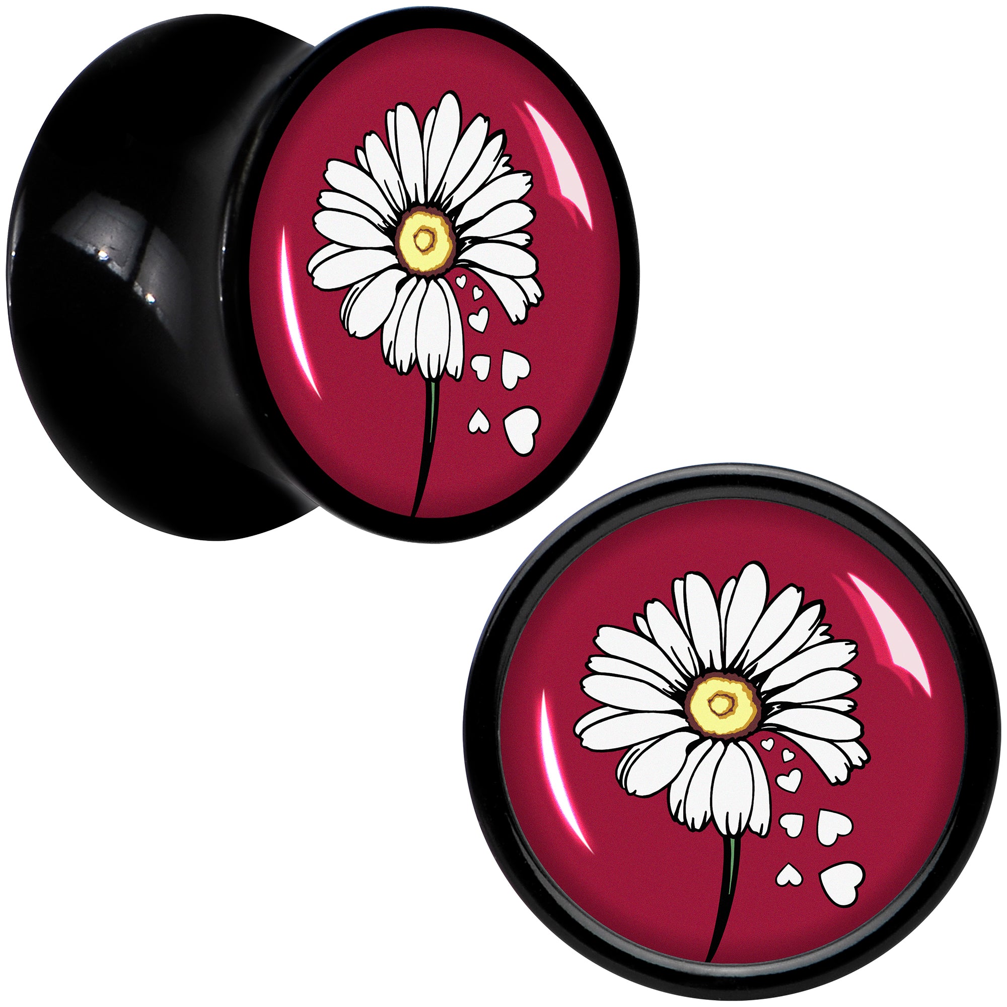 Love Me Not Flower Black Acrylic Saddle Plug Set