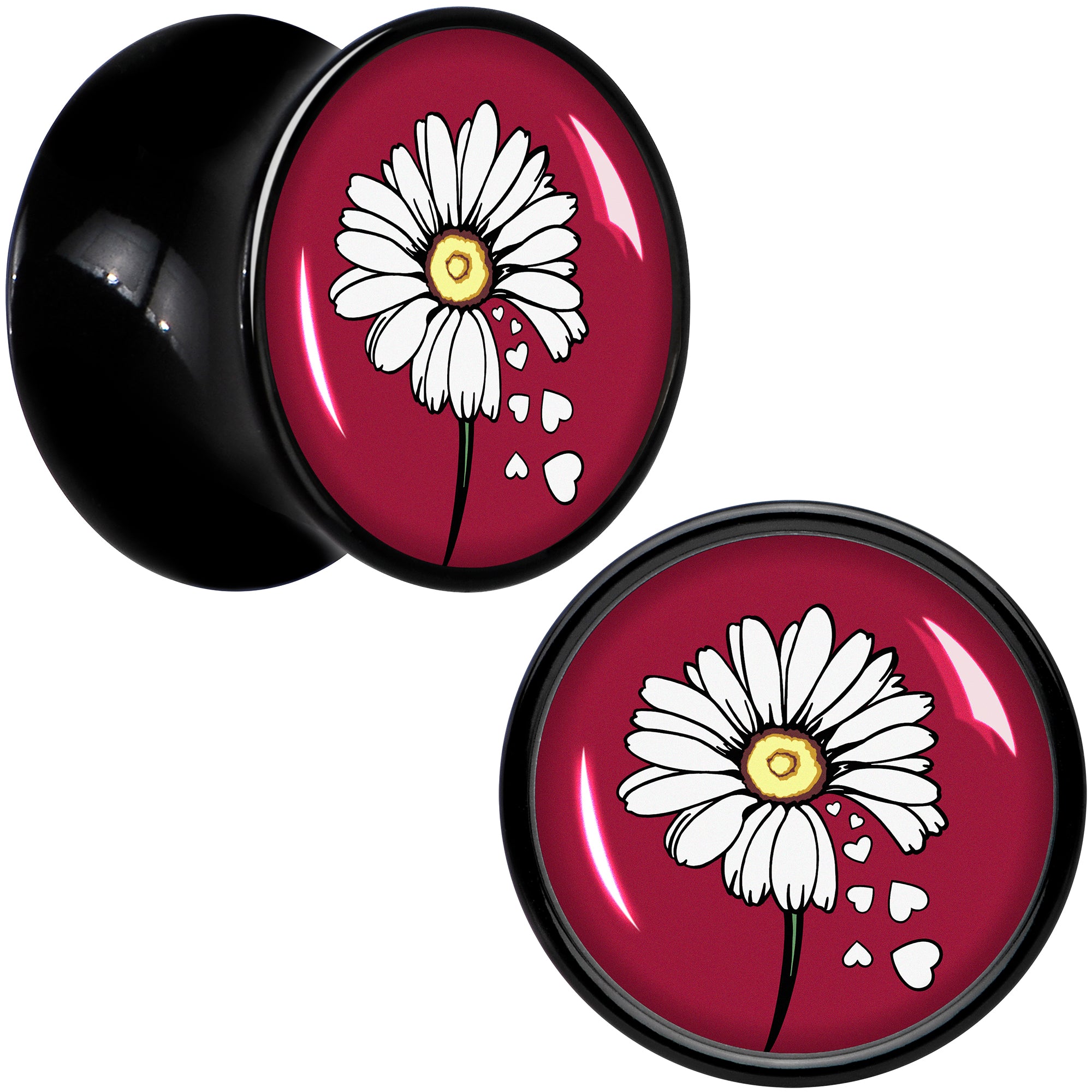 Love Me Not Flower Black Acrylic Saddle Plug Set