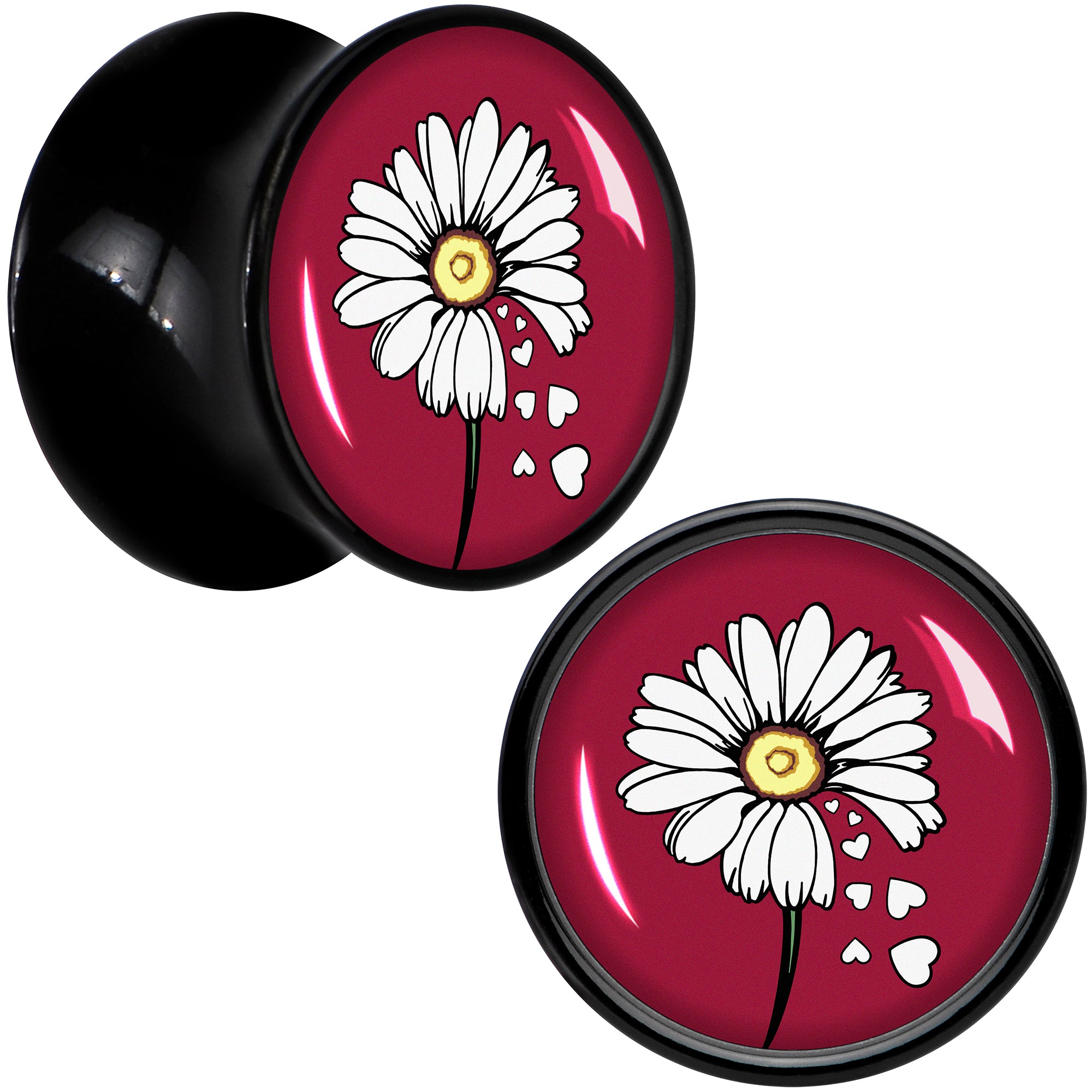 Love Me Not Flower Black Acrylic Saddle Plug Set