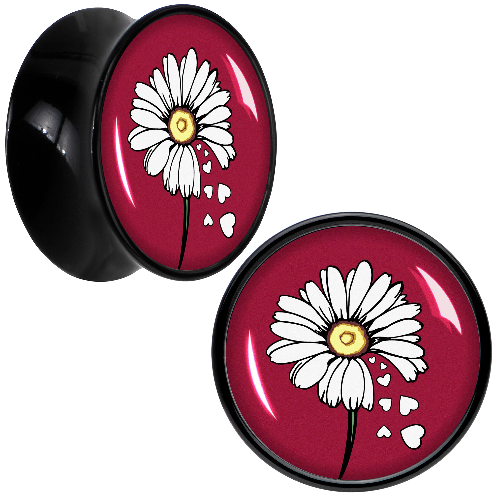 Love Me Not Flower Black Acrylic Saddle Plug Set