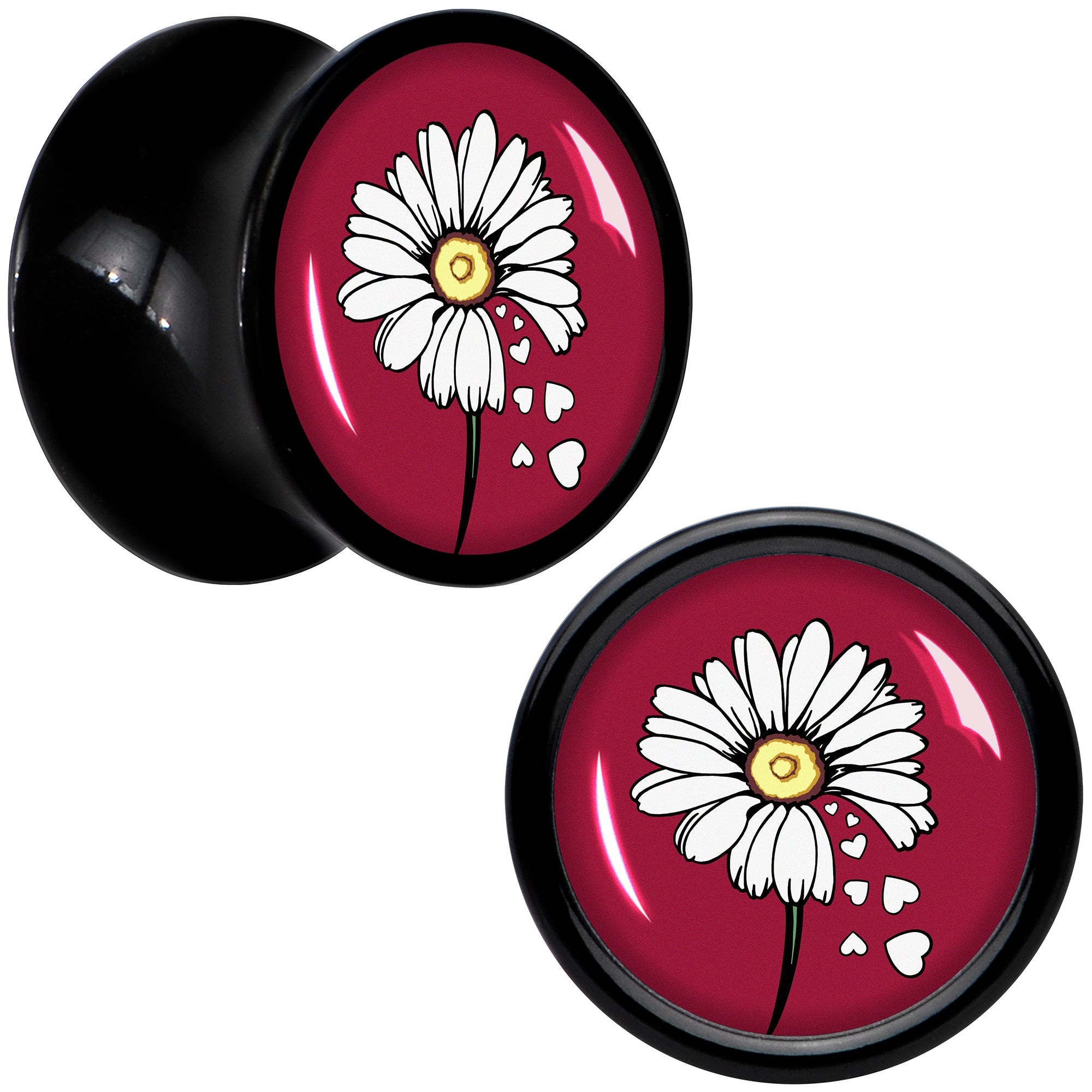 Love Me Not Flower Black Acrylic Saddle Plug Set