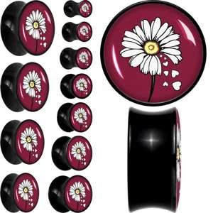 Love Me Not Flower Black Acrylic Saddle Plug Set