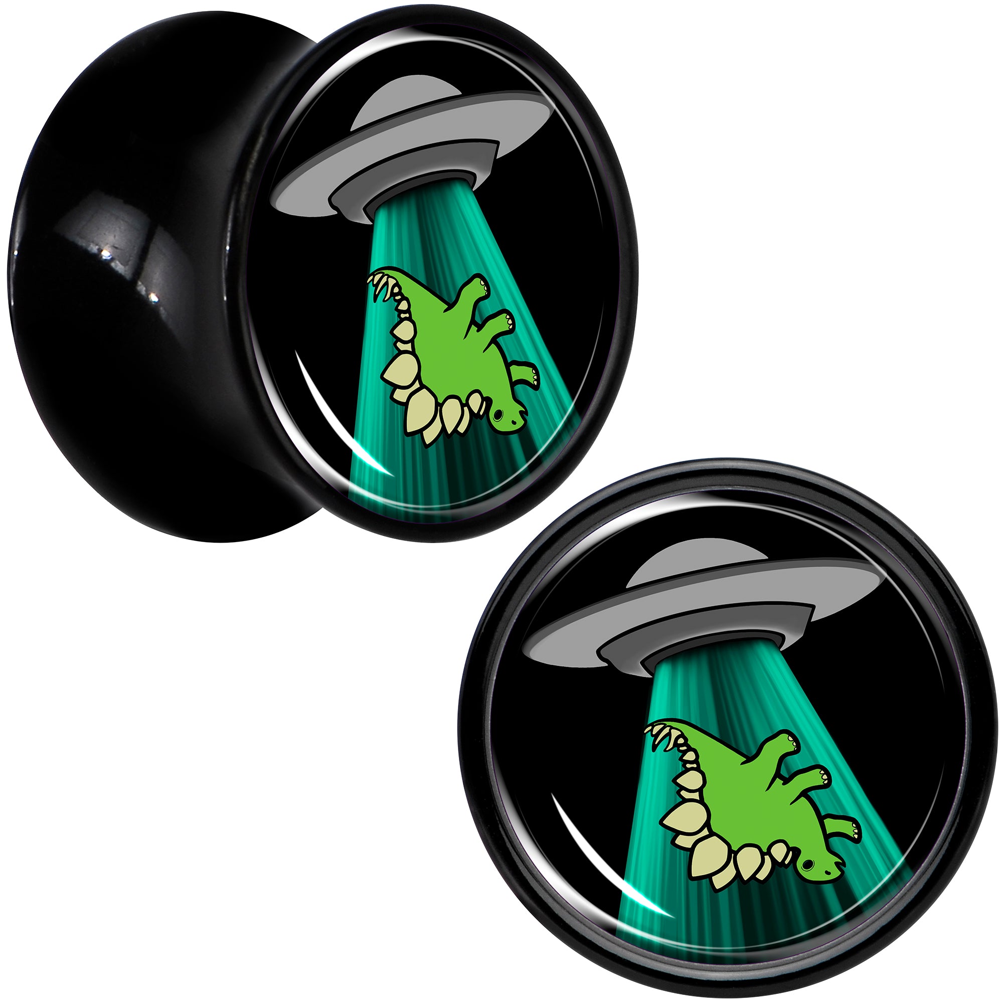 Black Acrylic Alien UFO Dinosaur Abduction Double Flare Plug Set