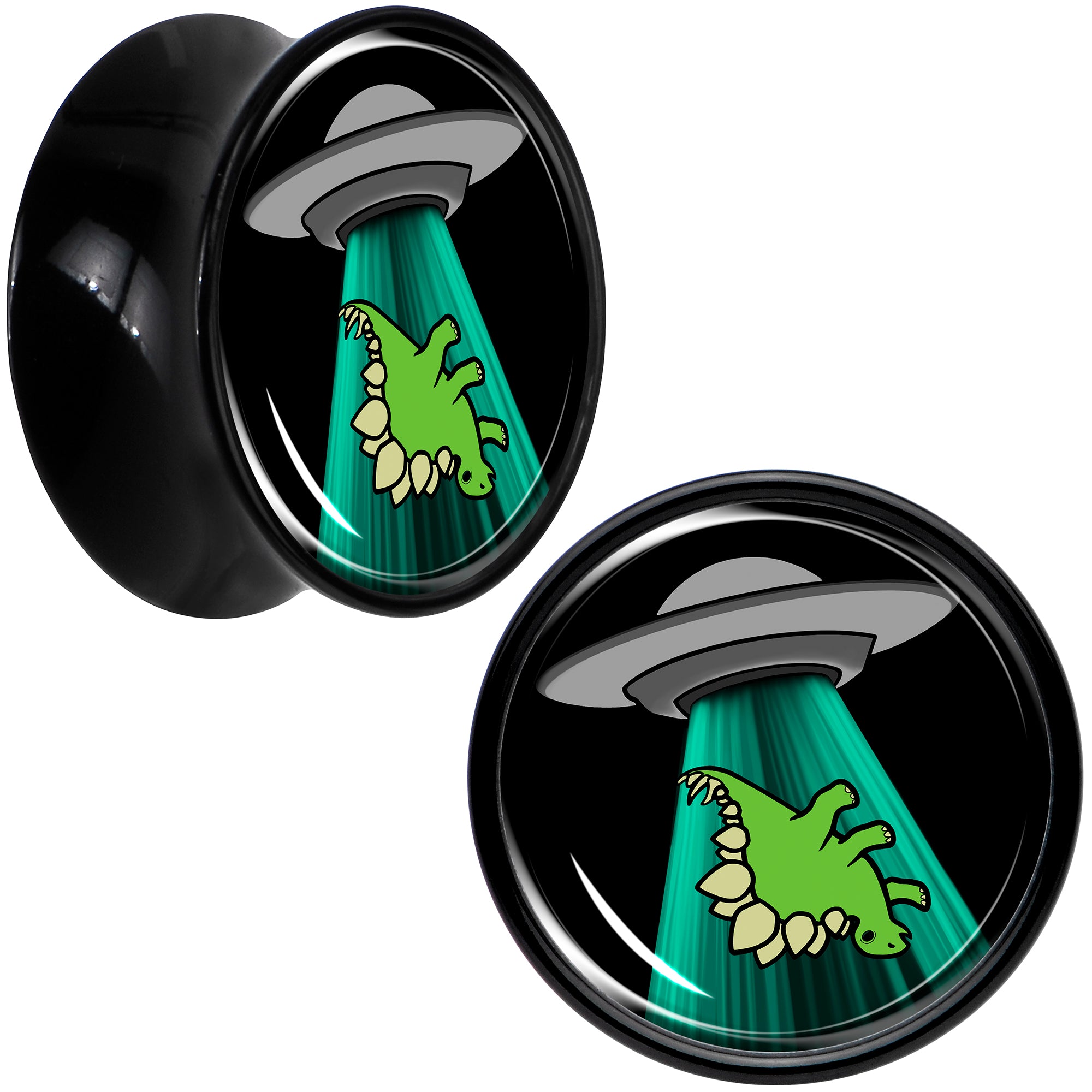 Black Acrylic Alien UFO Dinosaur Abduction Double Flare Plug Set