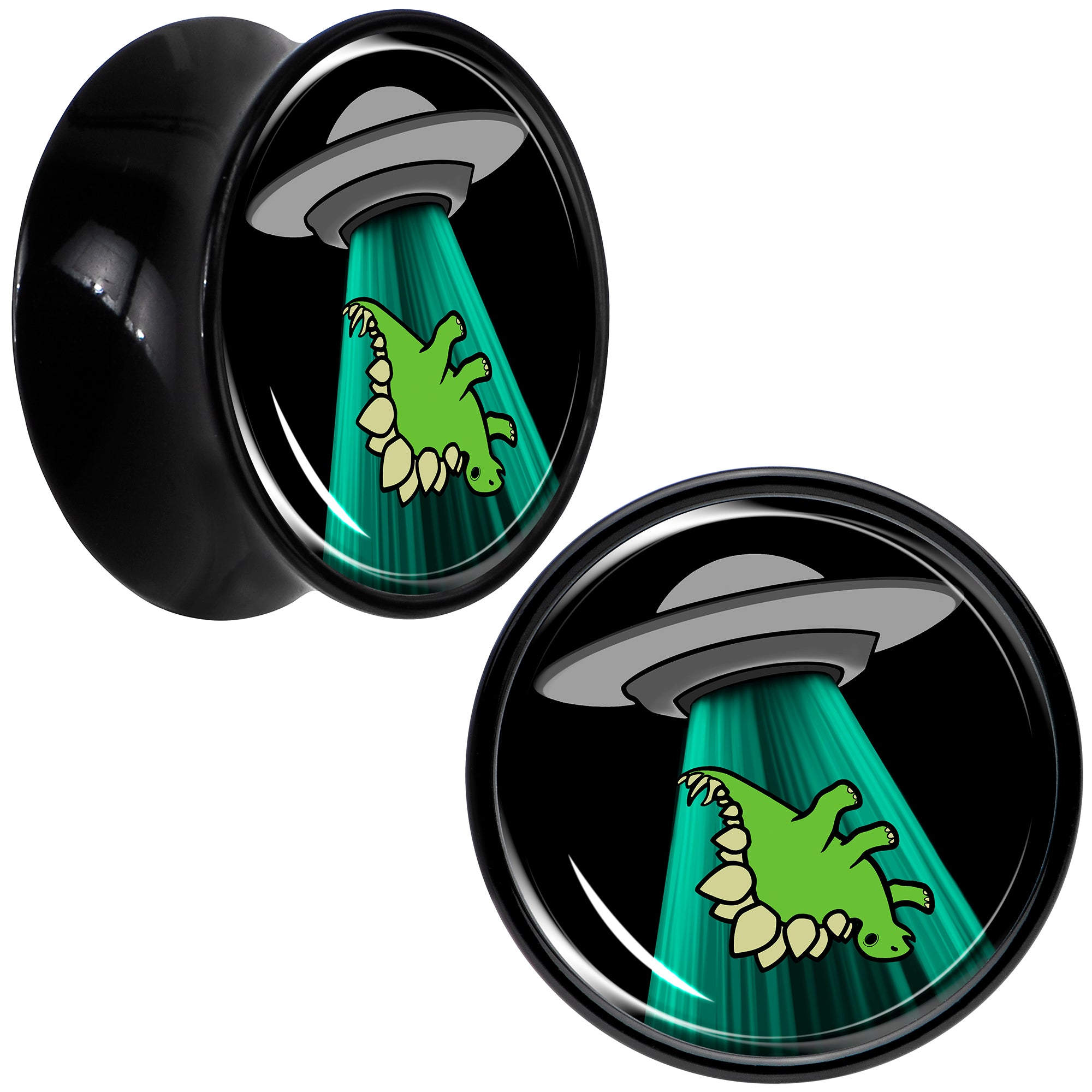 Black Acrylic Alien UFO Dinosaur Abduction Double Flare Plug Set