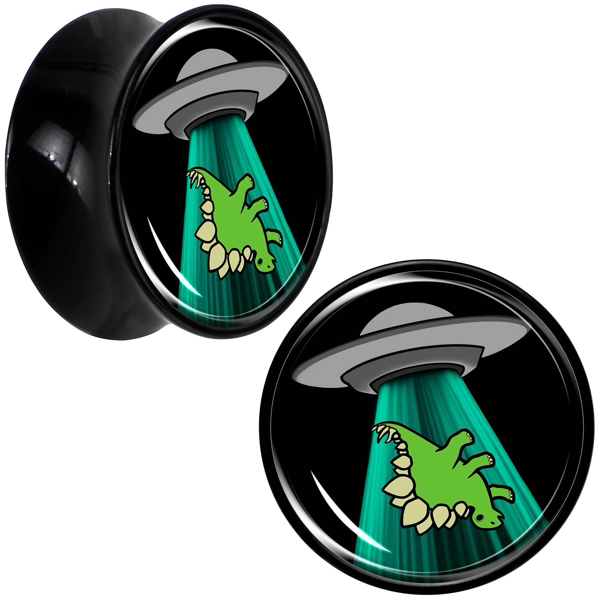 Black Acrylic Alien UFO Dinosaur Abduction Double Flare Plug Set