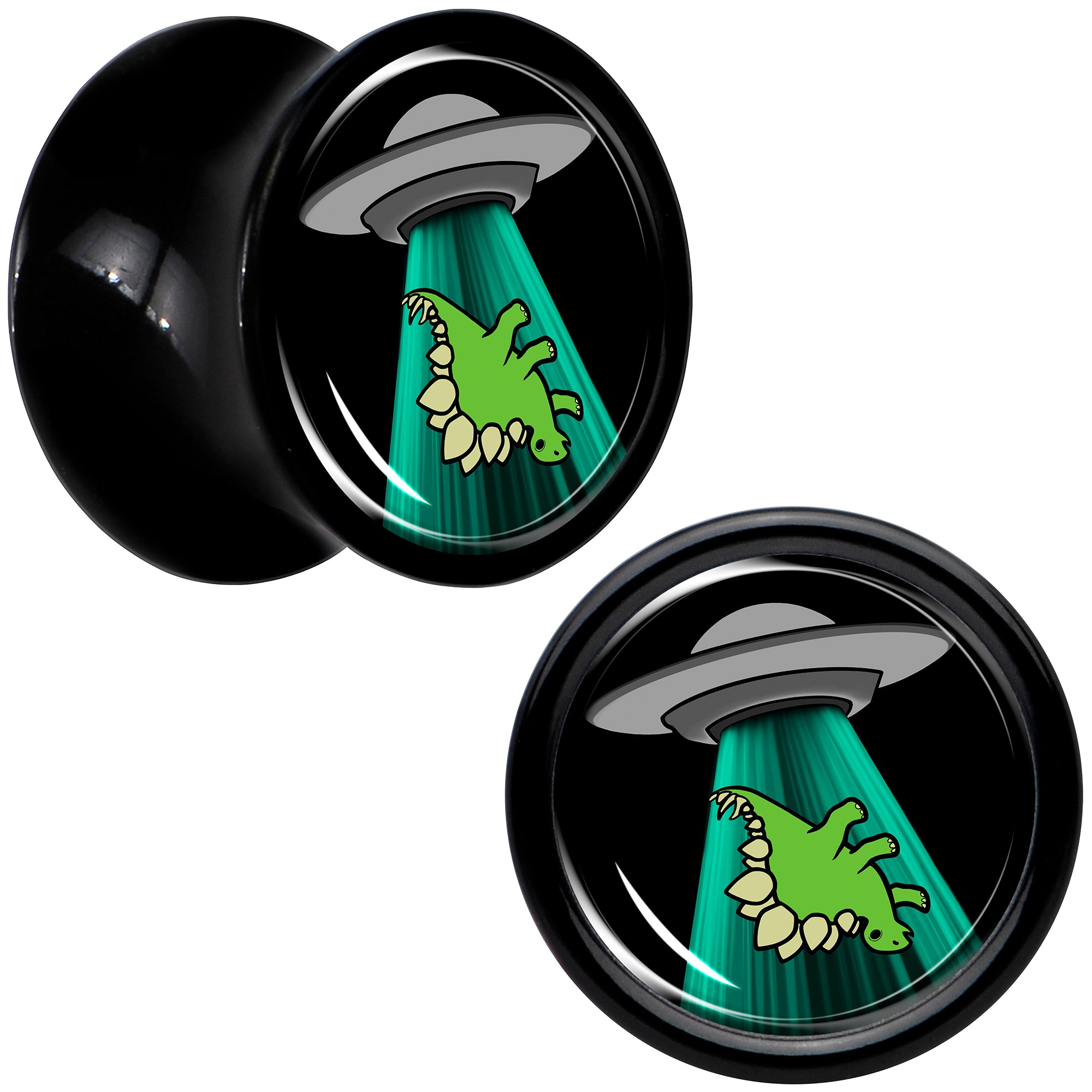 Black Acrylic Alien UFO Dinosaur Abduction Double Flare Plug Set