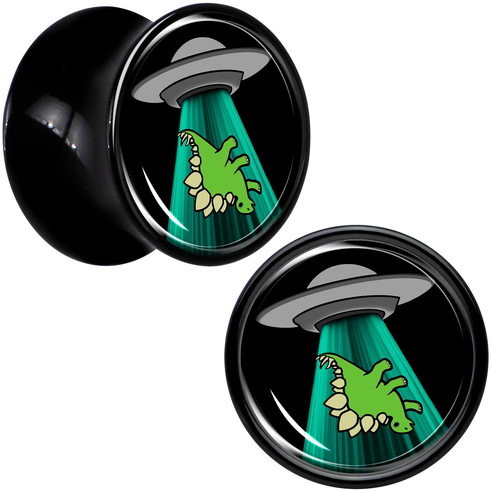 Black Acrylic Alien UFO Dinosaur Abduction Double Flare Plug Set