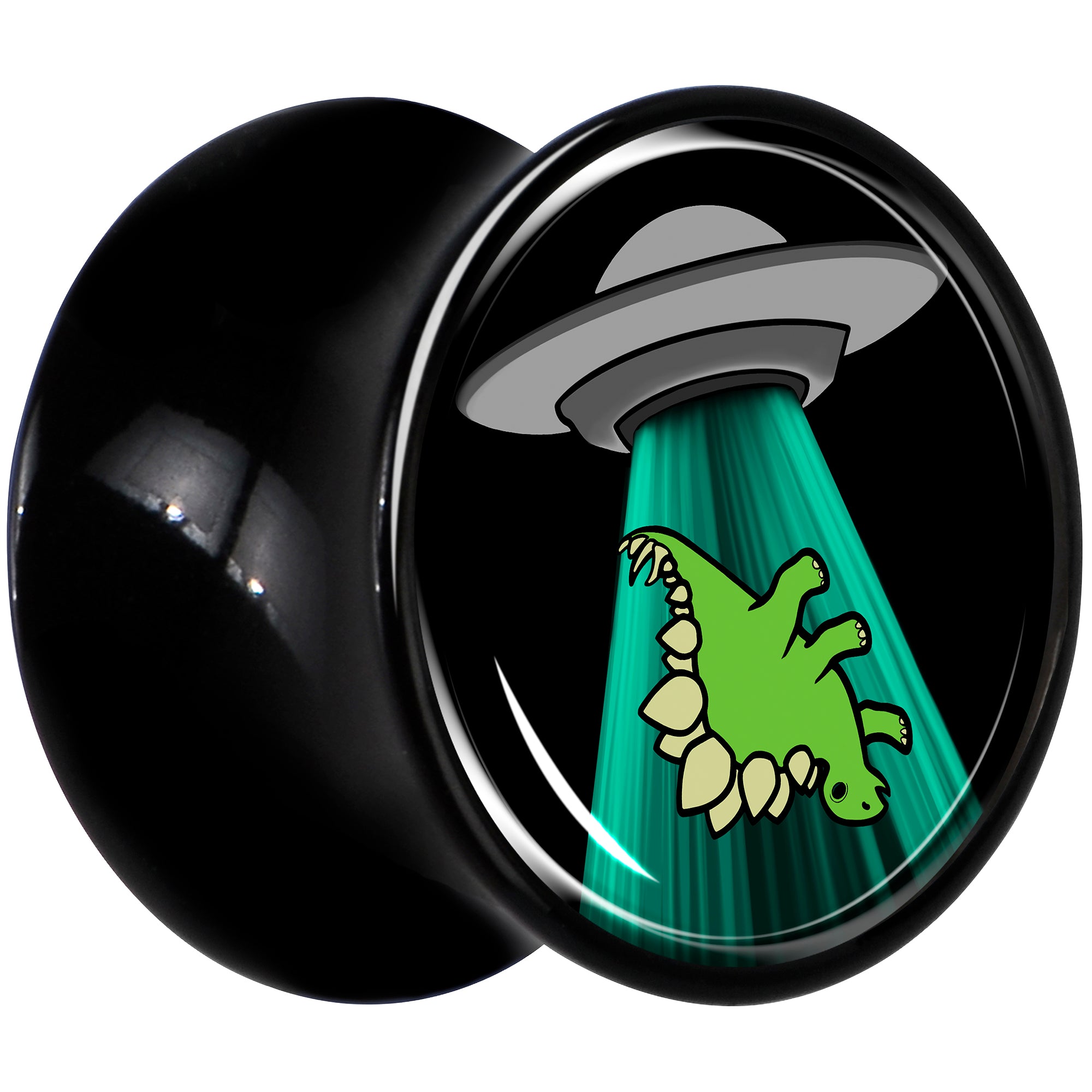 Black Acrylic Alien UFO Dinosaur Abduction Double Flare Plug Set