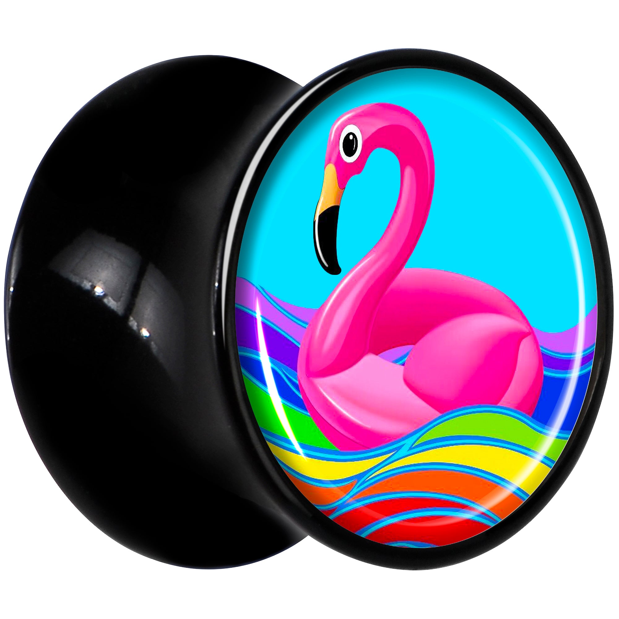 Black Acrylic Rainbow Sea Floating Flamingo Double Flare Plug Set