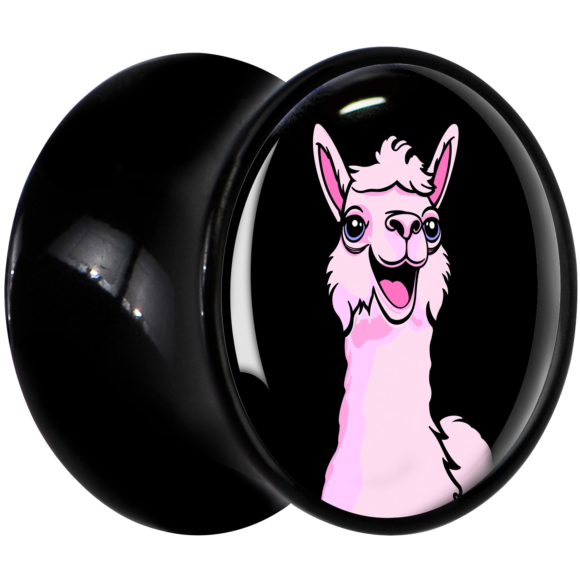 Pink Happy Llama Black Acrylic Saddle Plug Set 8mm to 20mm