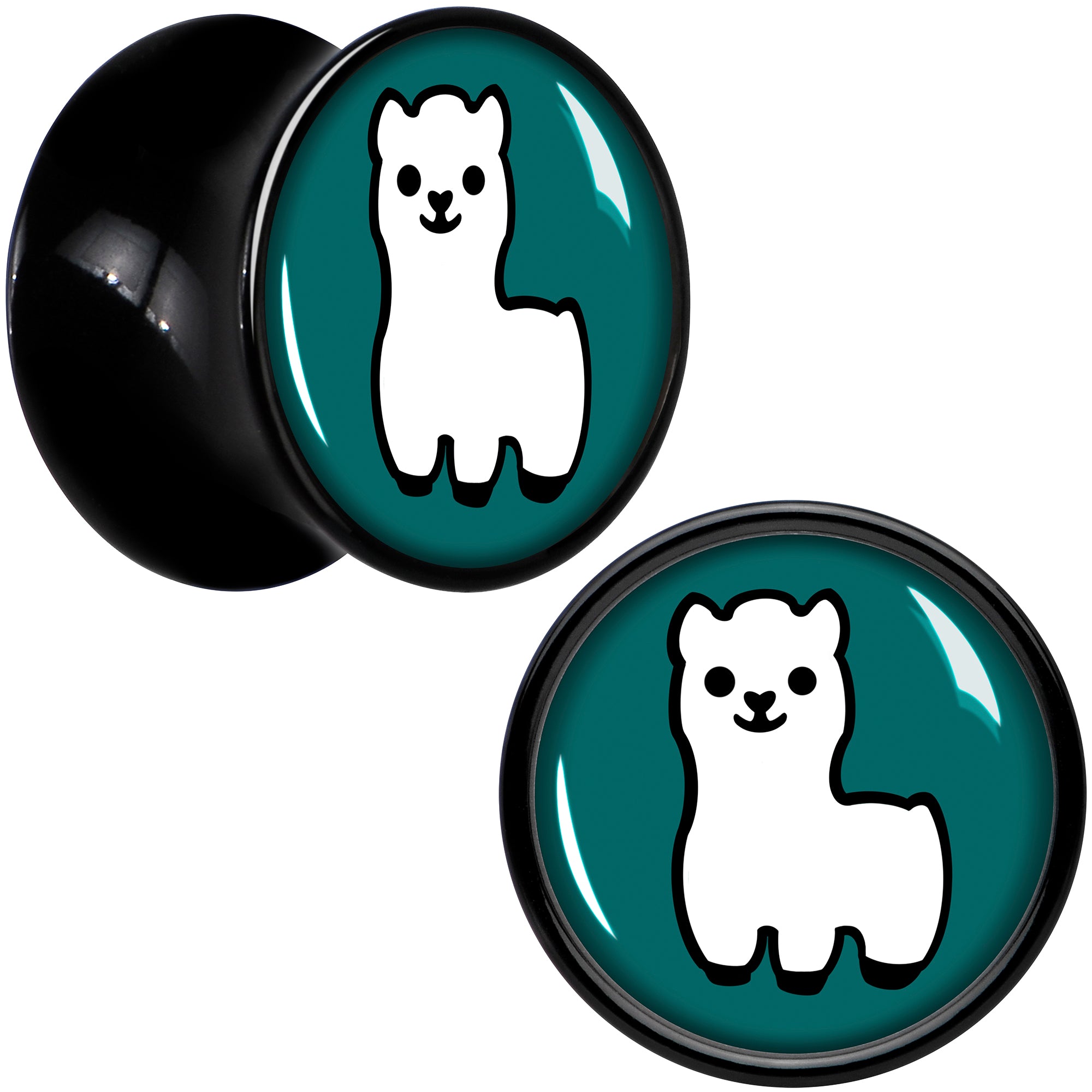 White Llama Black Acrylic Saddle Plug Set 8mm to 20mm