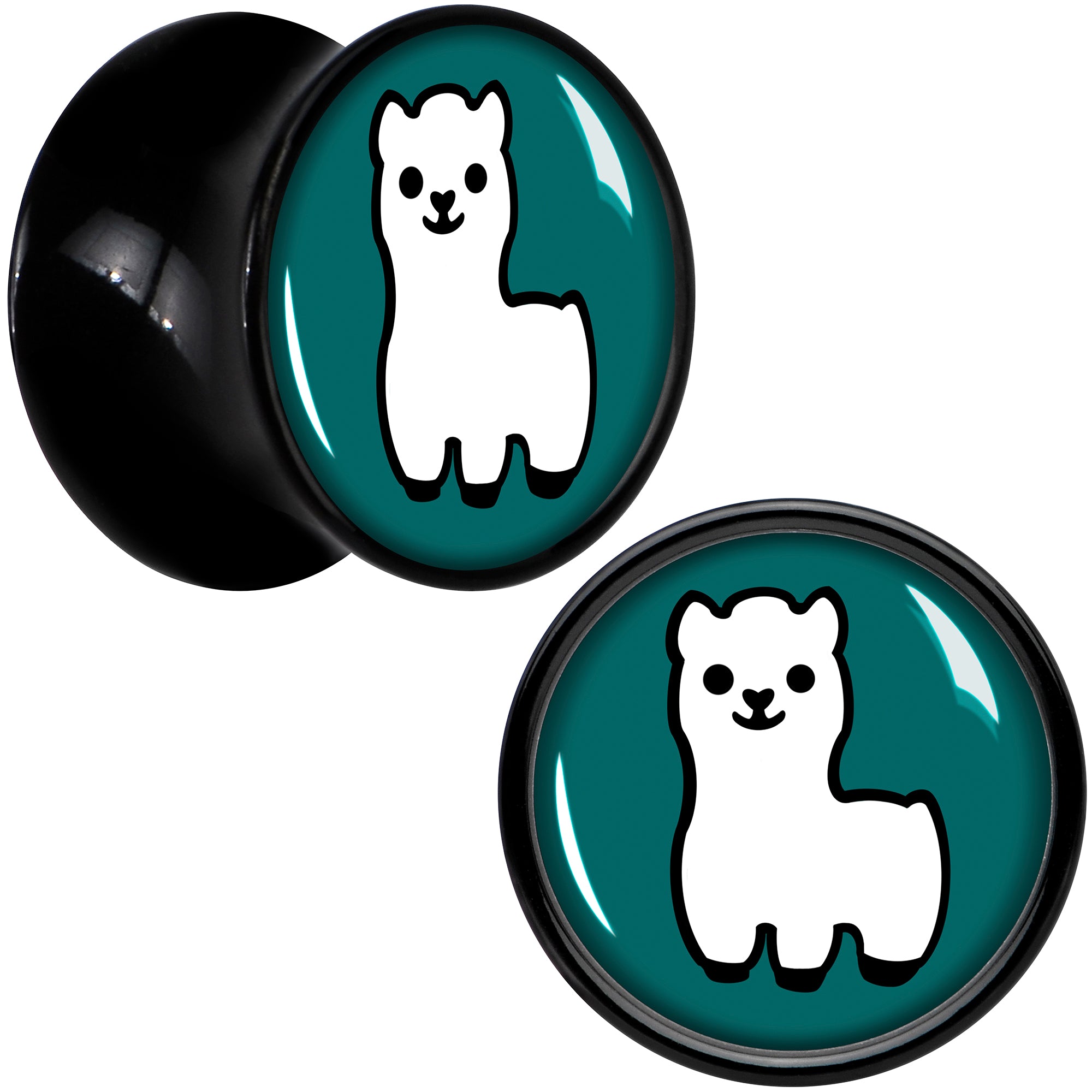 White Llama Black Acrylic Saddle Plug Set 8mm to 20mm