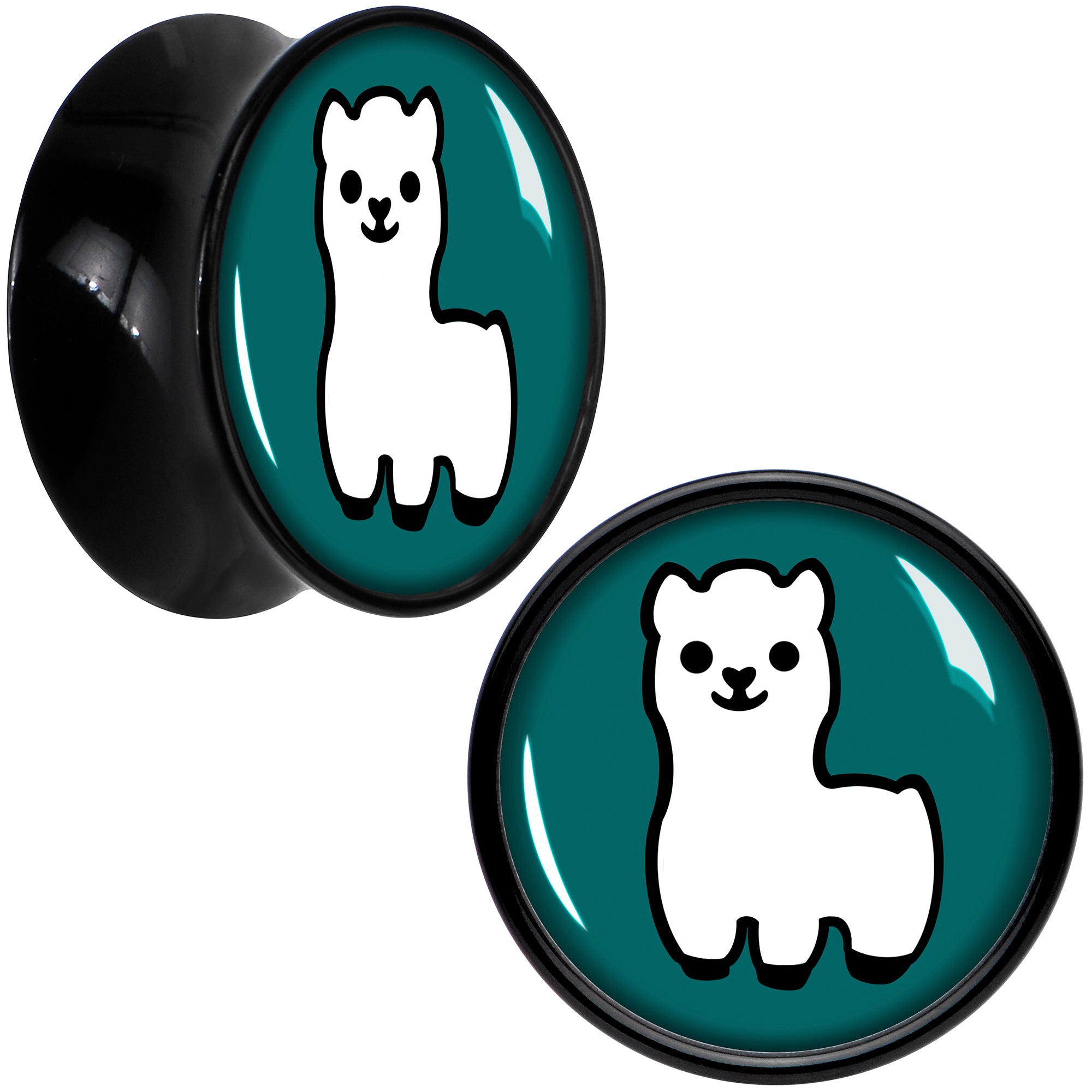 White Llama Black Acrylic Saddle Plug Set 8mm to 20mm