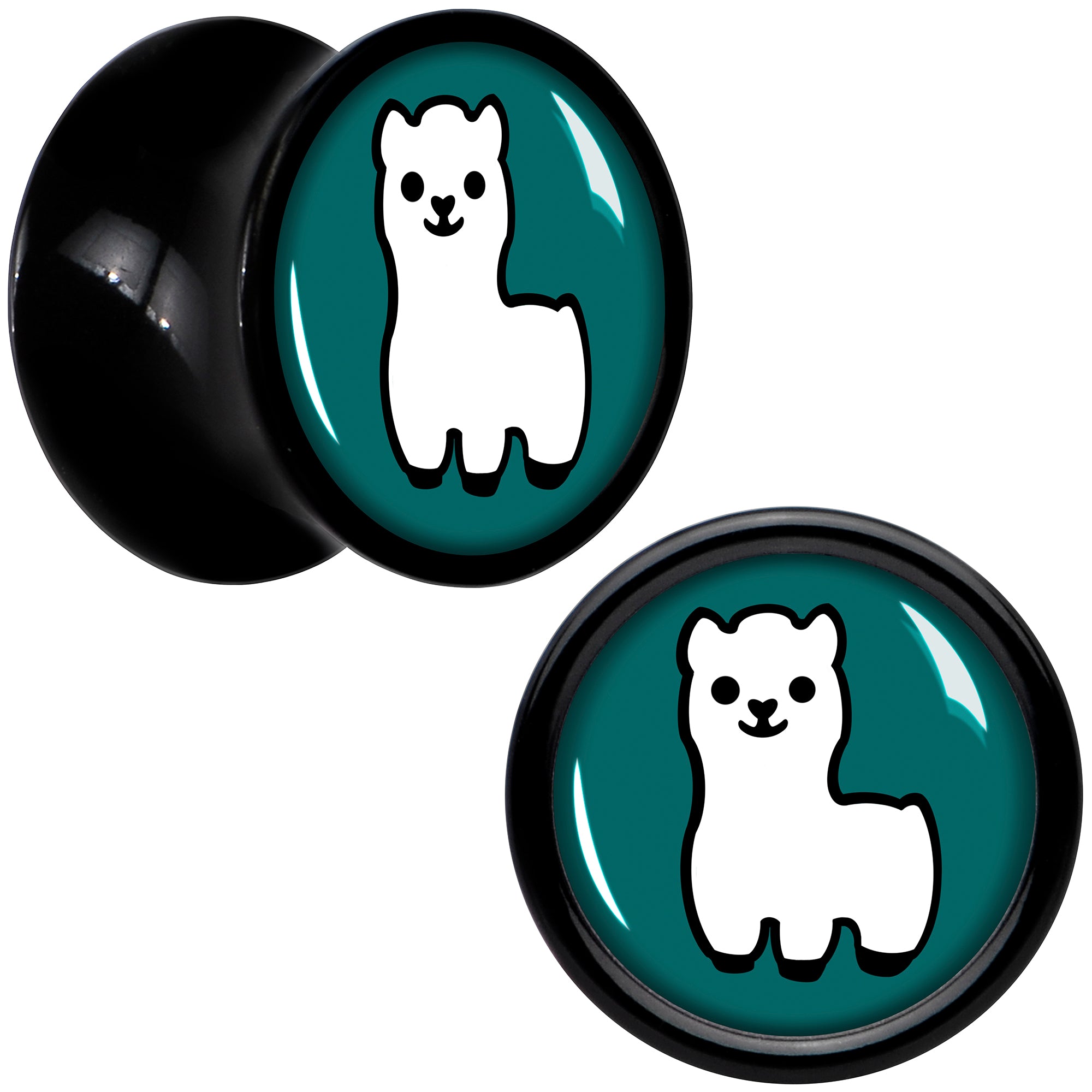 White Llama Black Acrylic Saddle Plug Set 8mm to 20mm