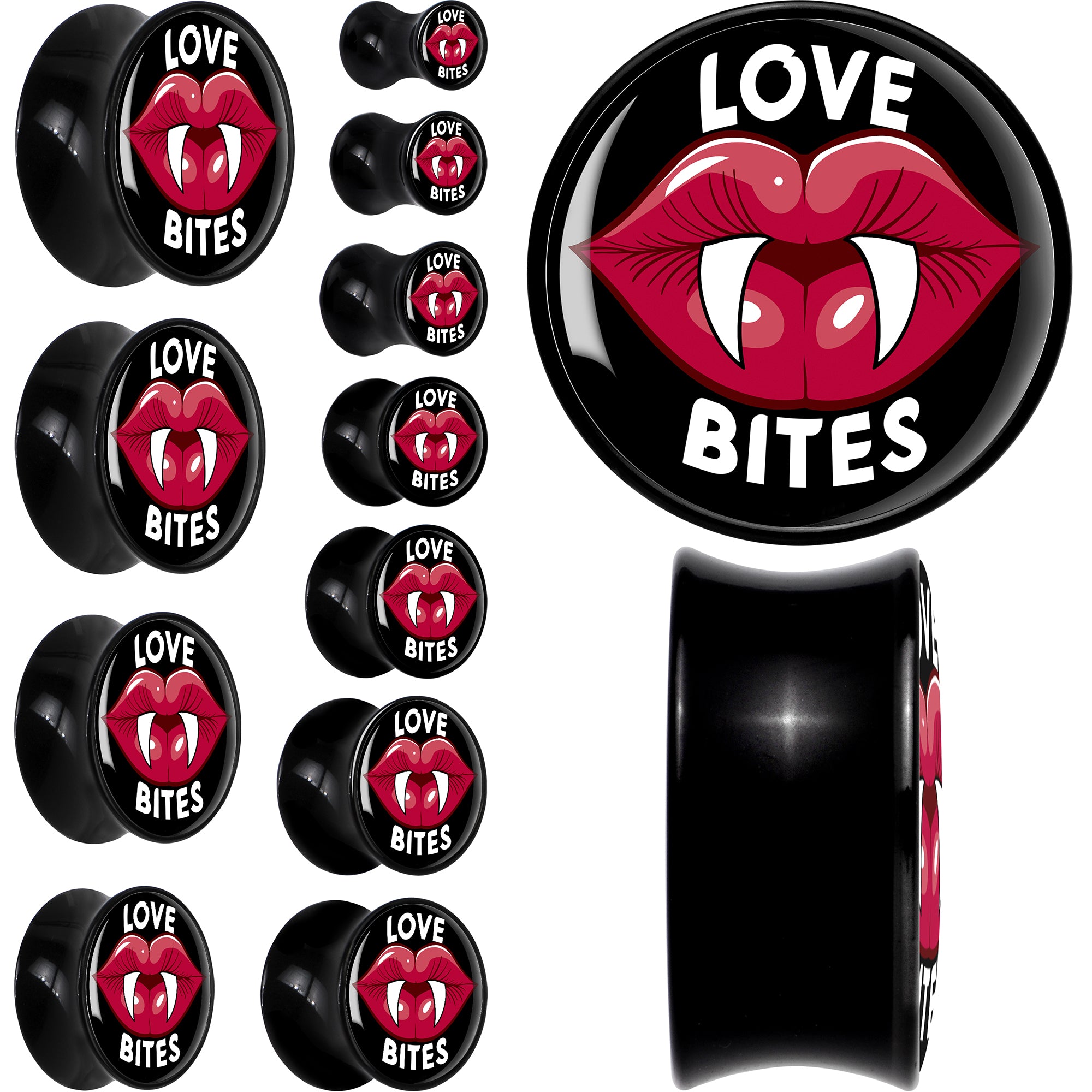 Valentine Love Bites Black Acrylic Saddle Plug Set