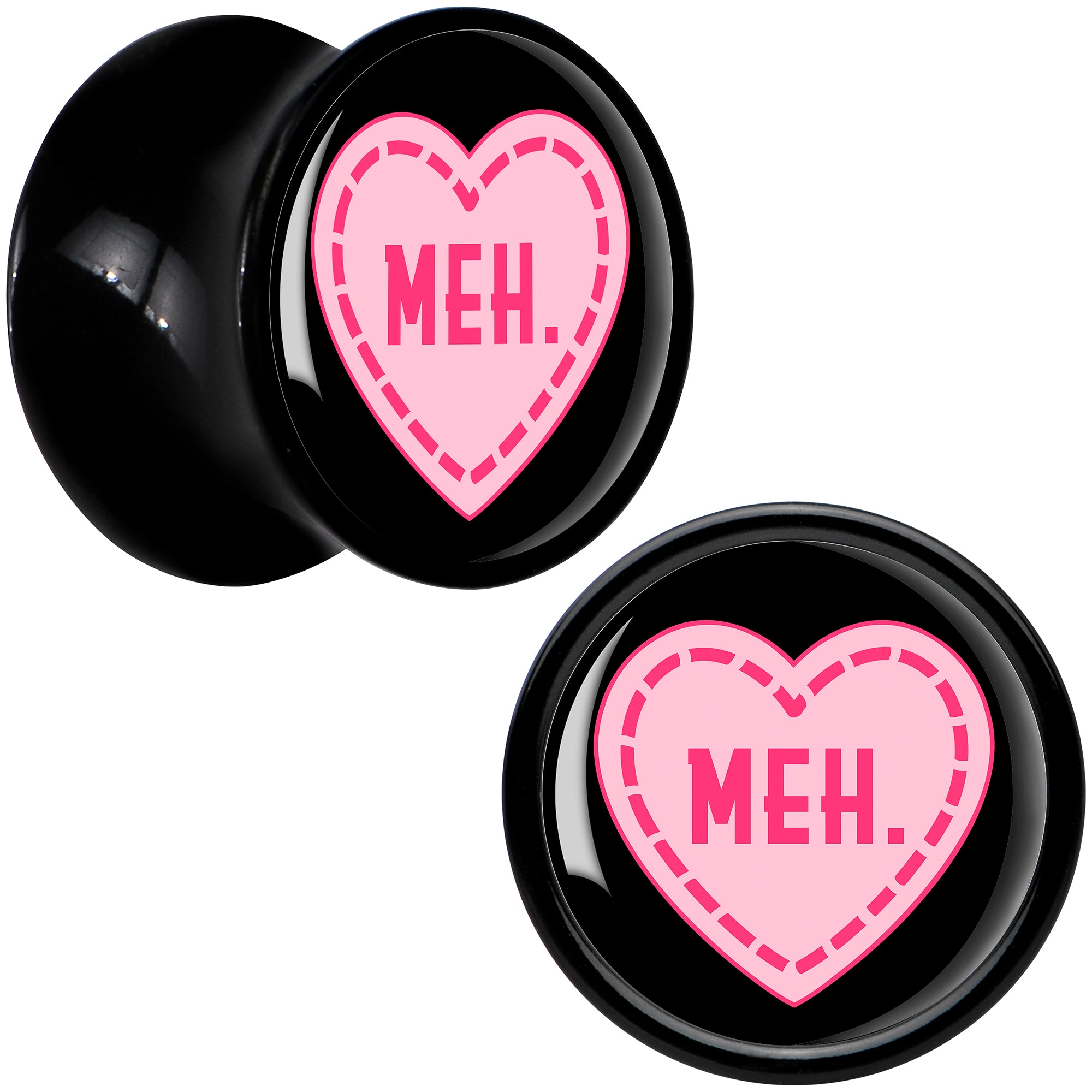 MEH Heart Black Acrylic Saddle Plug Set