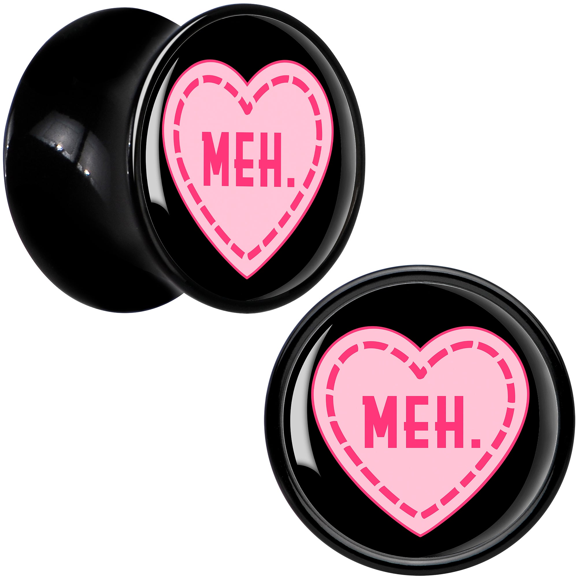 MEH Heart Black Acrylic Saddle Plug Set