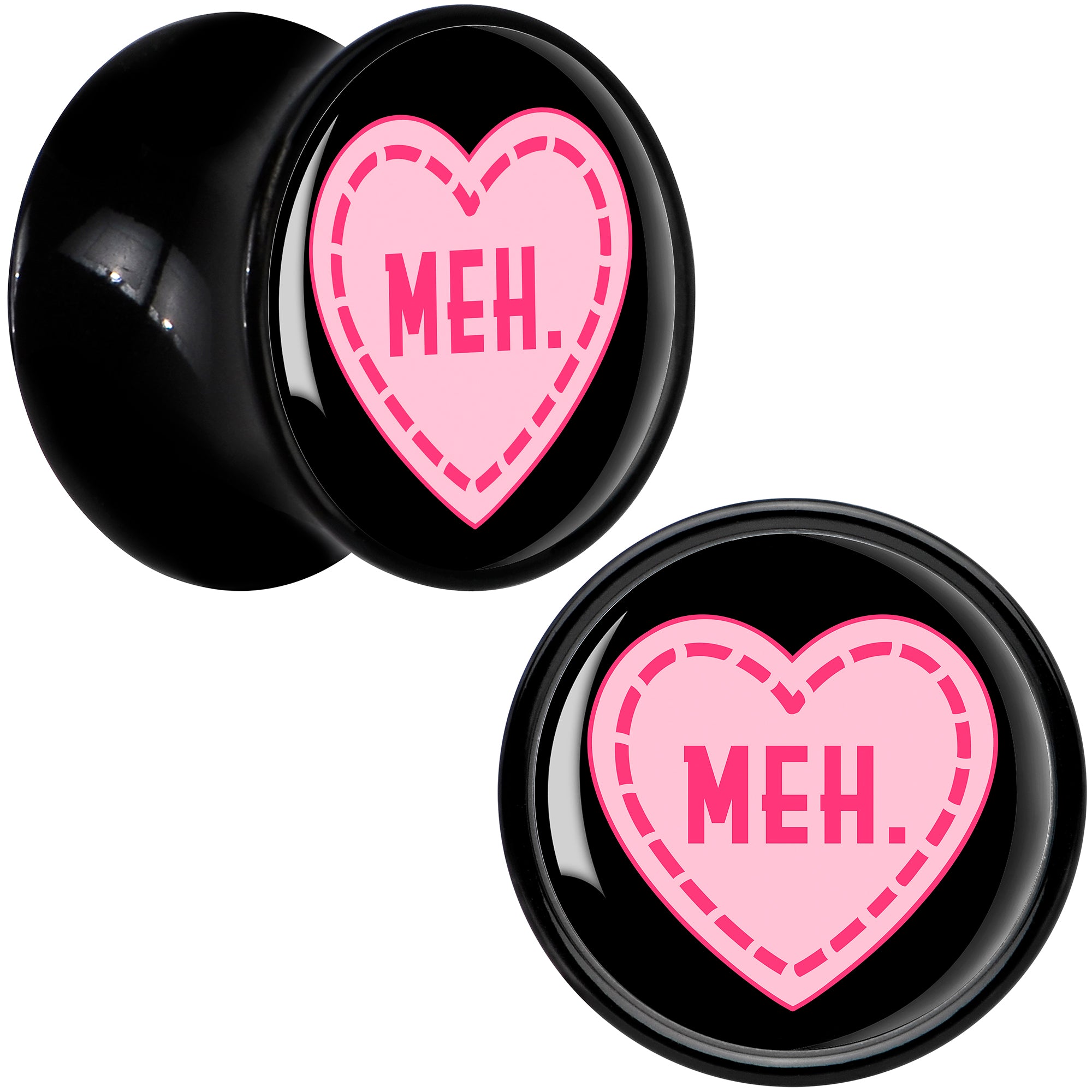 MEH Heart Black Acrylic Saddle Plug Set