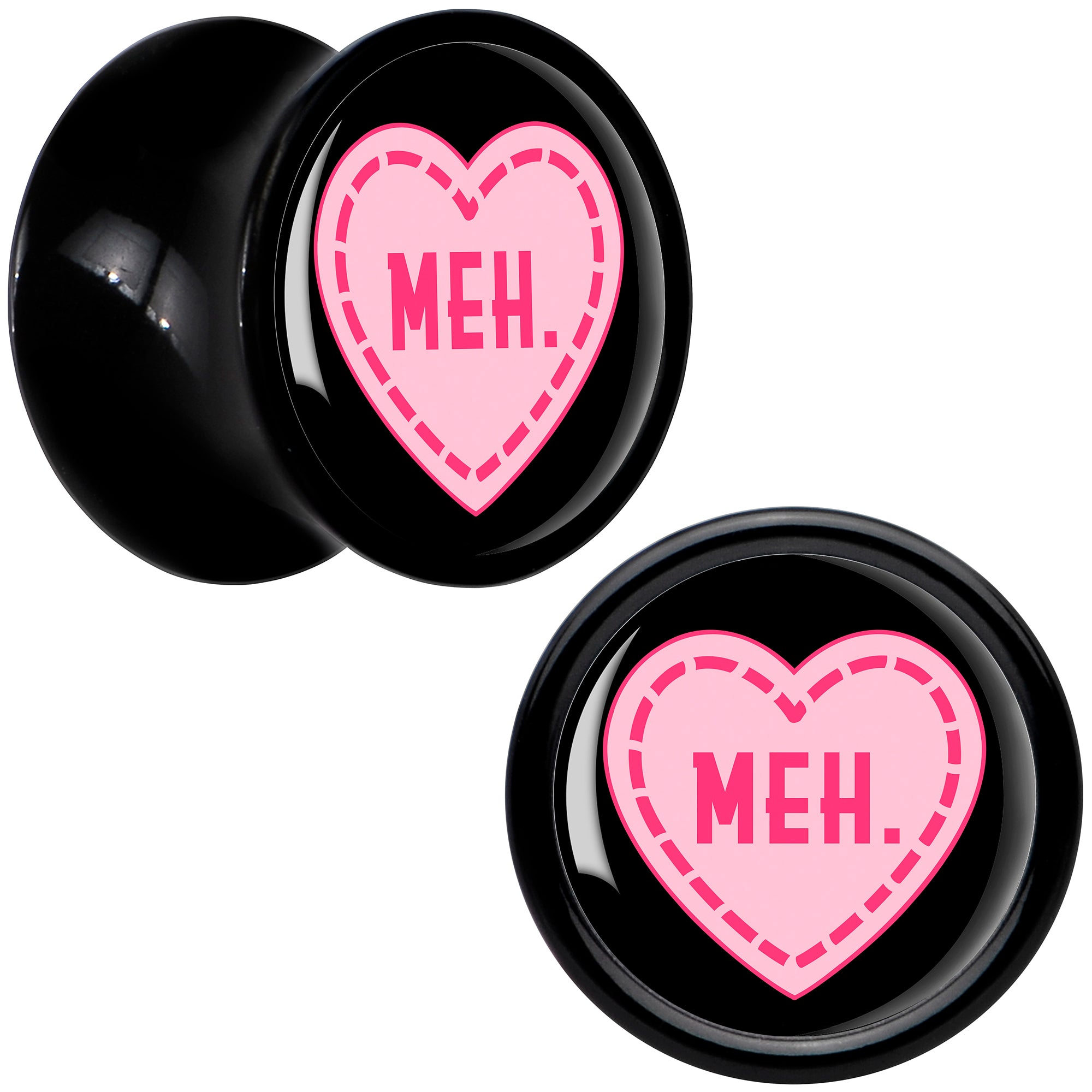 MEH Heart Black Acrylic Saddle Plug Set