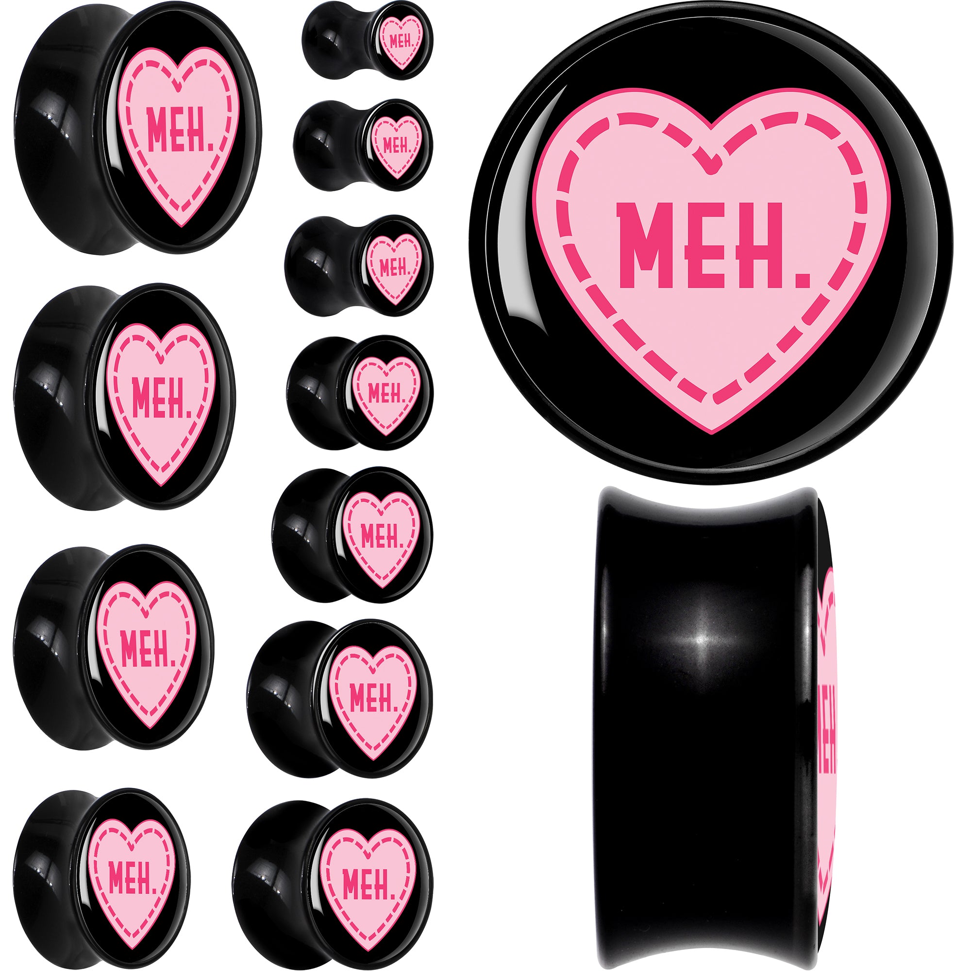 MEH Heart Black Acrylic Saddle Plug Set