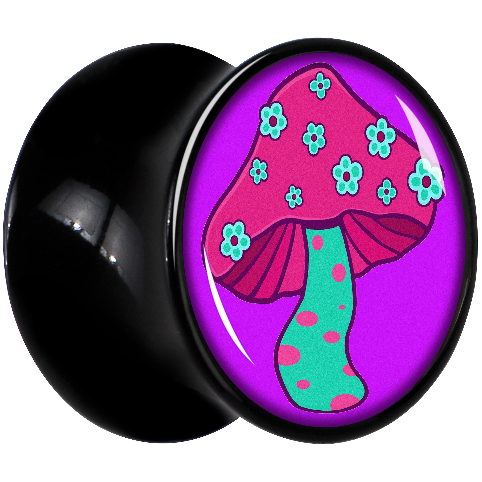 Black Acrylic Funky Floral Mushroom Double Flare Plug Set