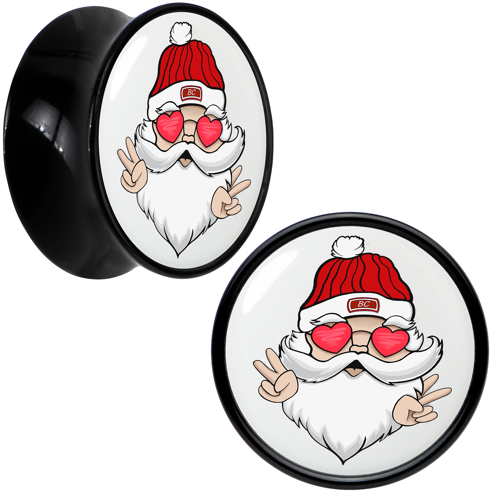 Black Acrylic Christmas Peace Love Santa Double Flare Plug Set