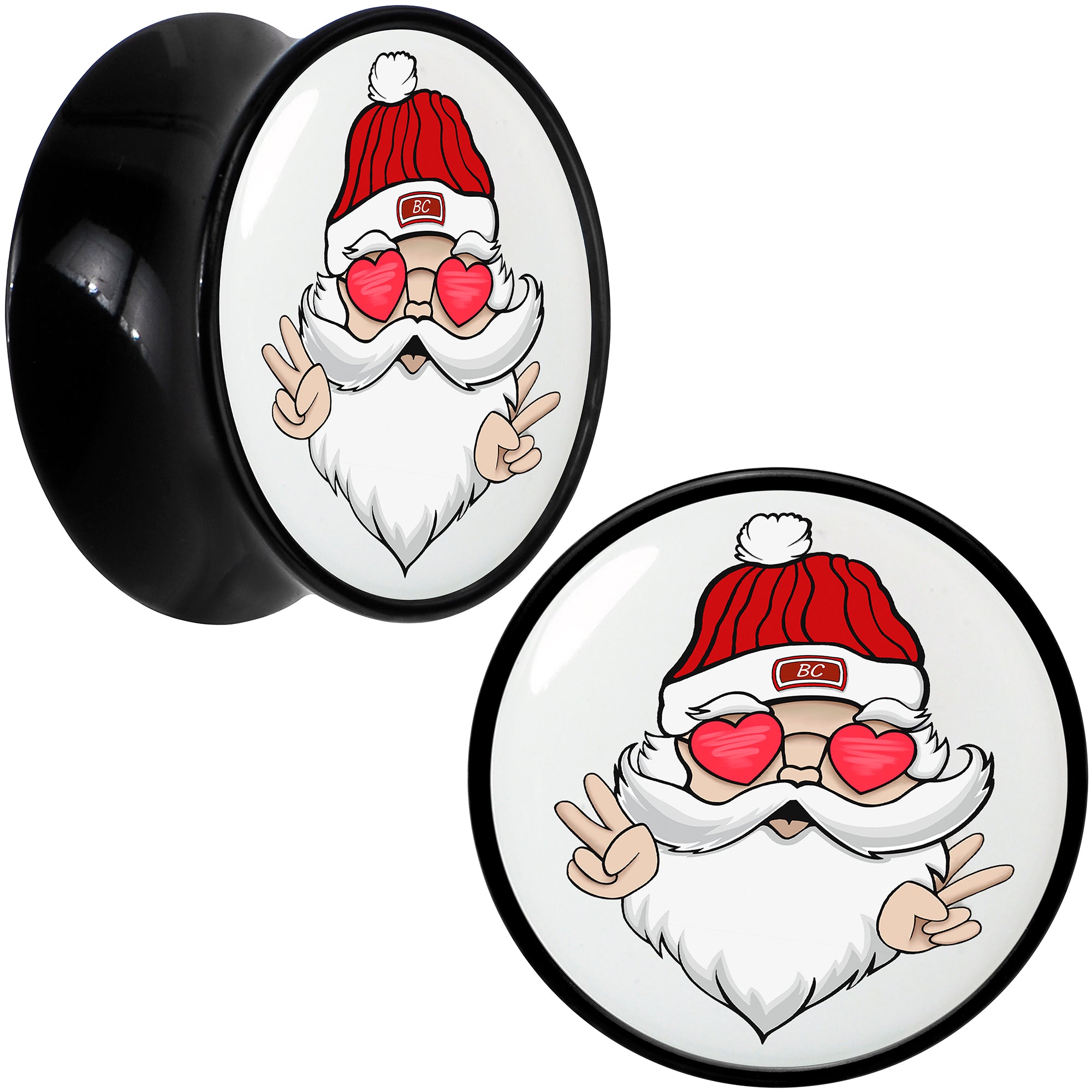 Black Acrylic Christmas Peace Love Santa Double Flare Plug Set