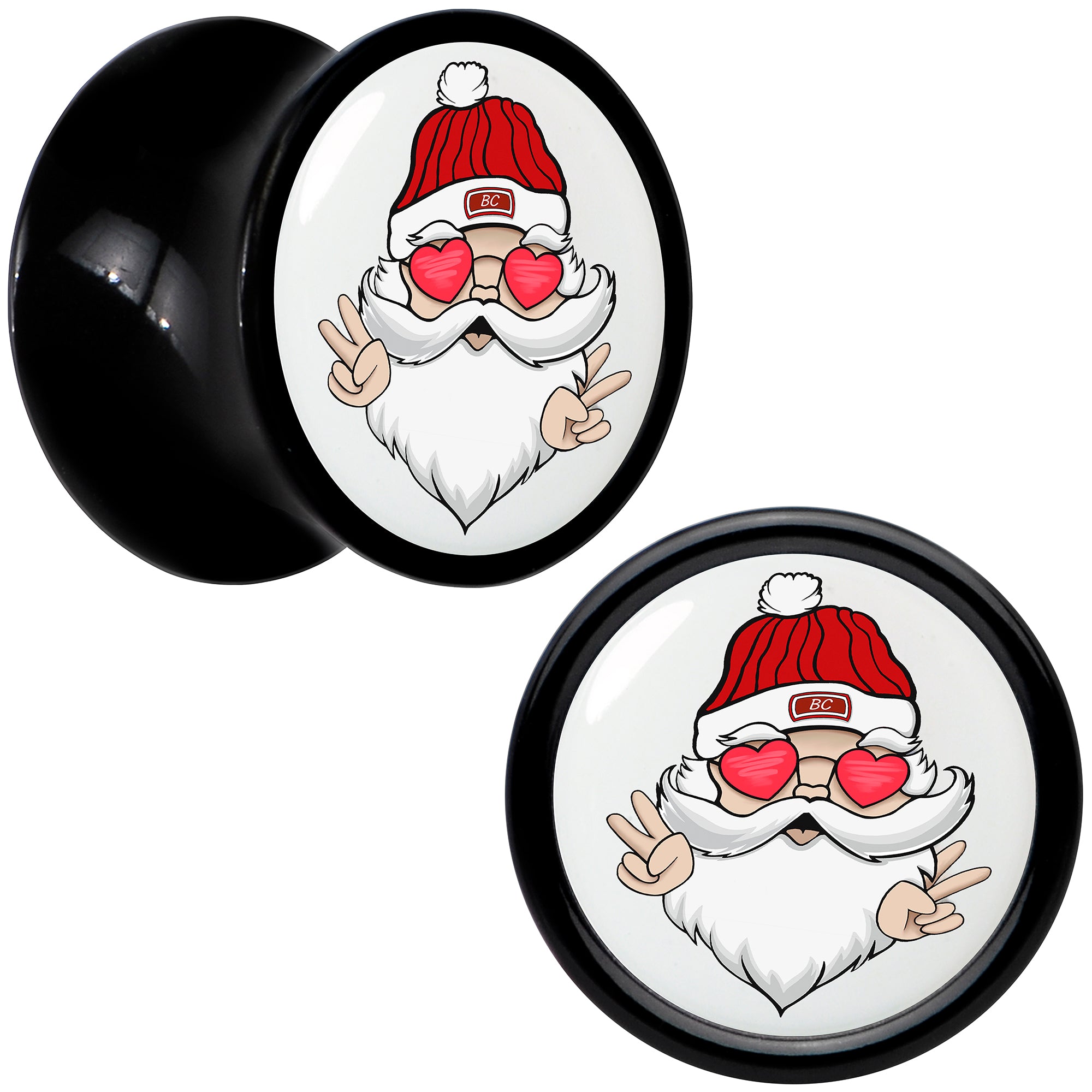 Black Acrylic Christmas Peace Love Santa Double Flare Plug Set