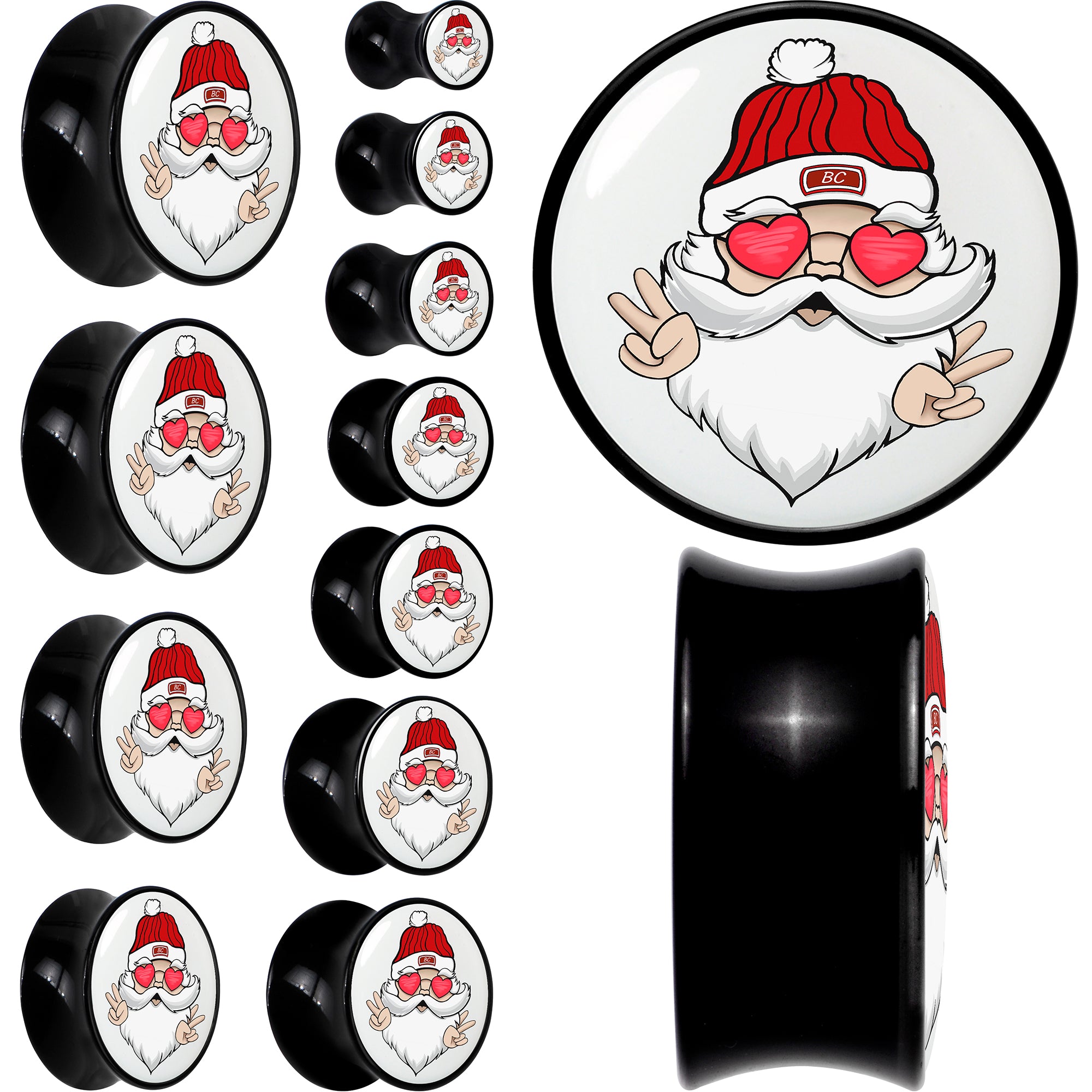 Black Acrylic Christmas Peace Love Santa Double Flare Plug Set