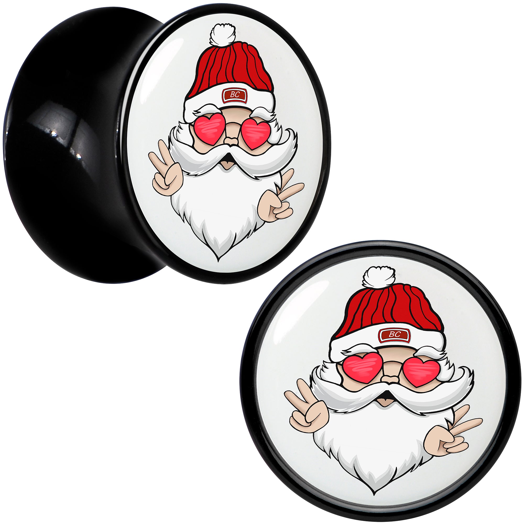 Black Acrylic Christmas Peace Love Santa Double Flare Plug Set