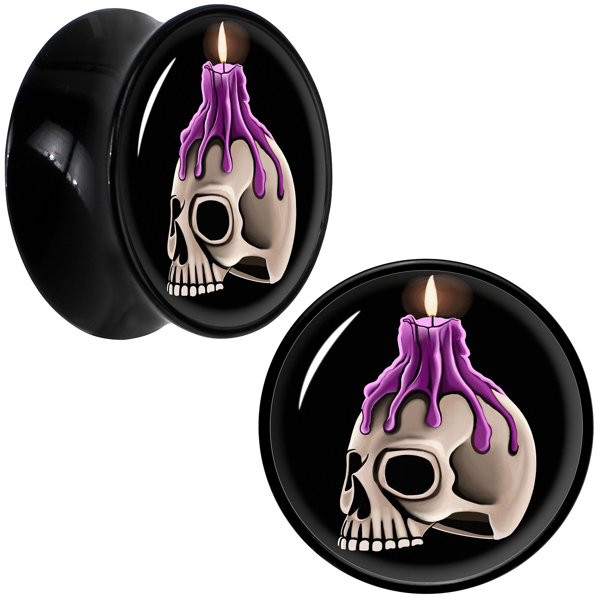 Black Acrylic Burning Skull Candle Double Flare Plug Set