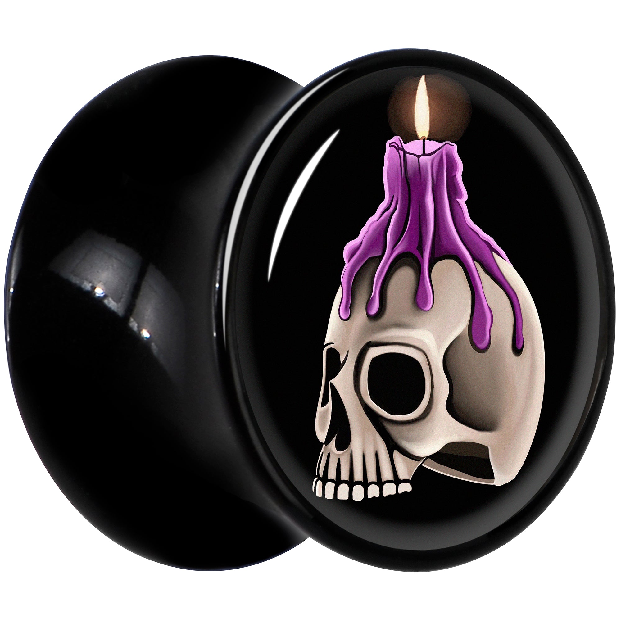 Black Acrylic Burning Skull Candle Double Flare Plug Set