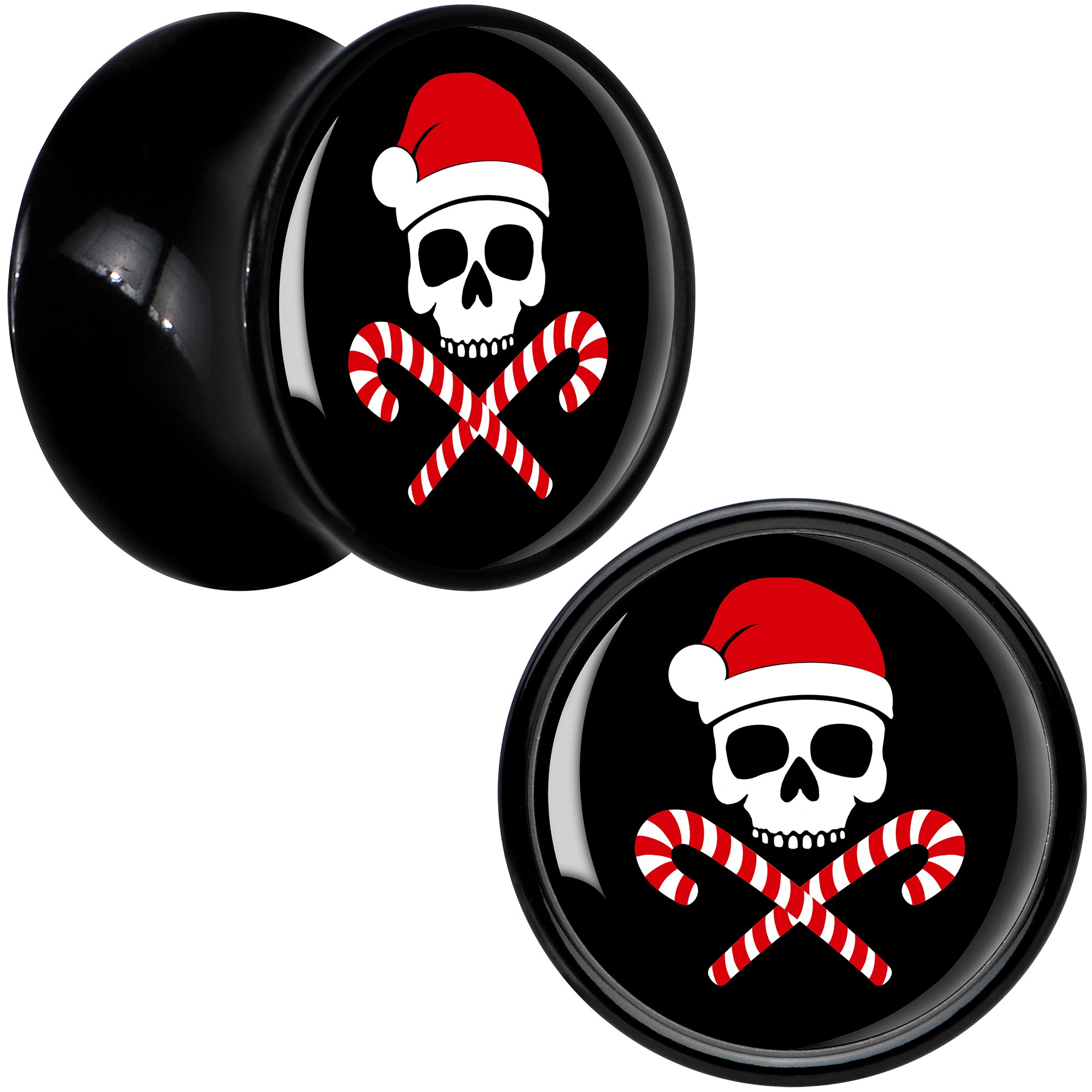 Santa Pirate Candy Cane Skull Black Acrylic Saddle Plug Set