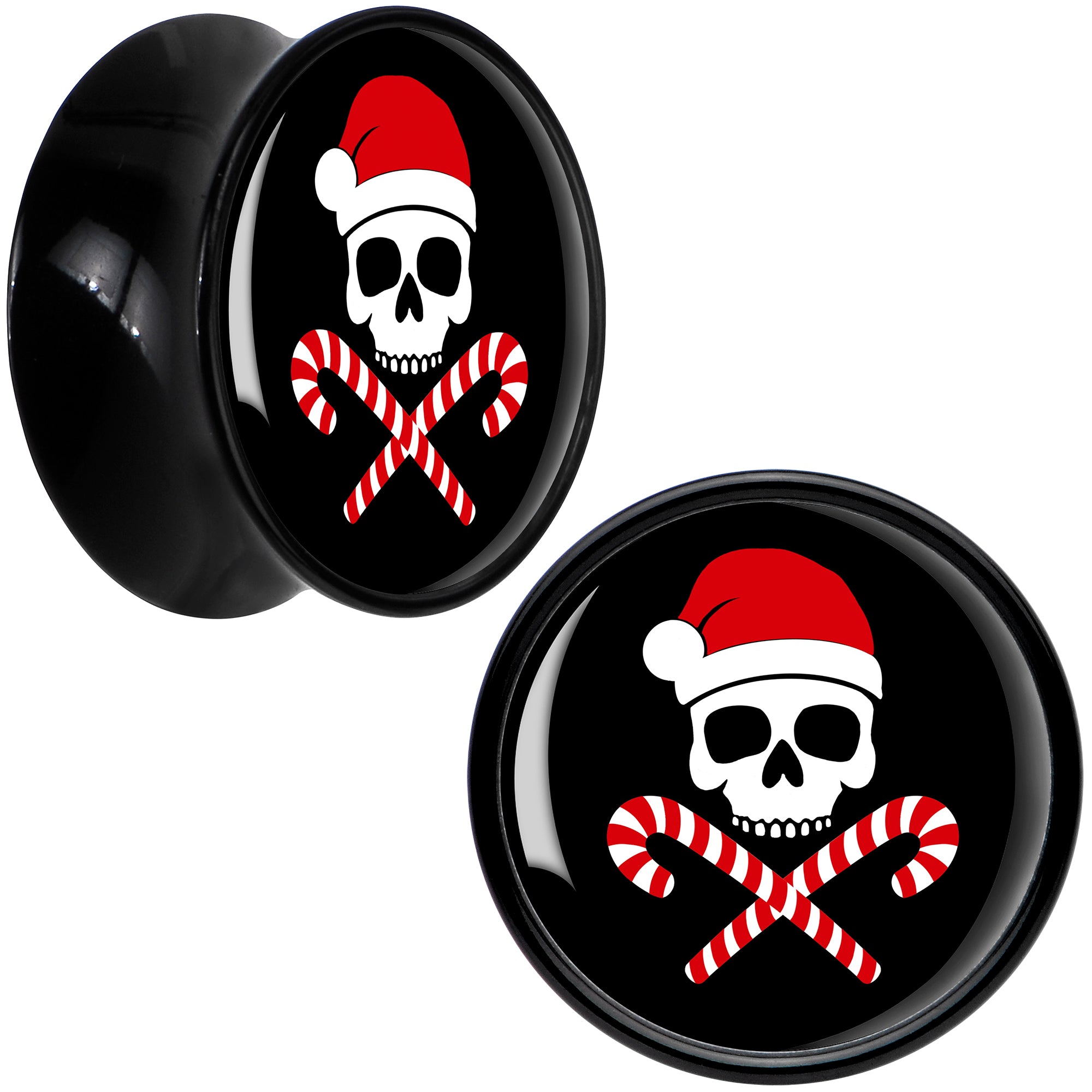 Santa Pirate Candy Cane Skull Black Acrylic Saddle Plug Set