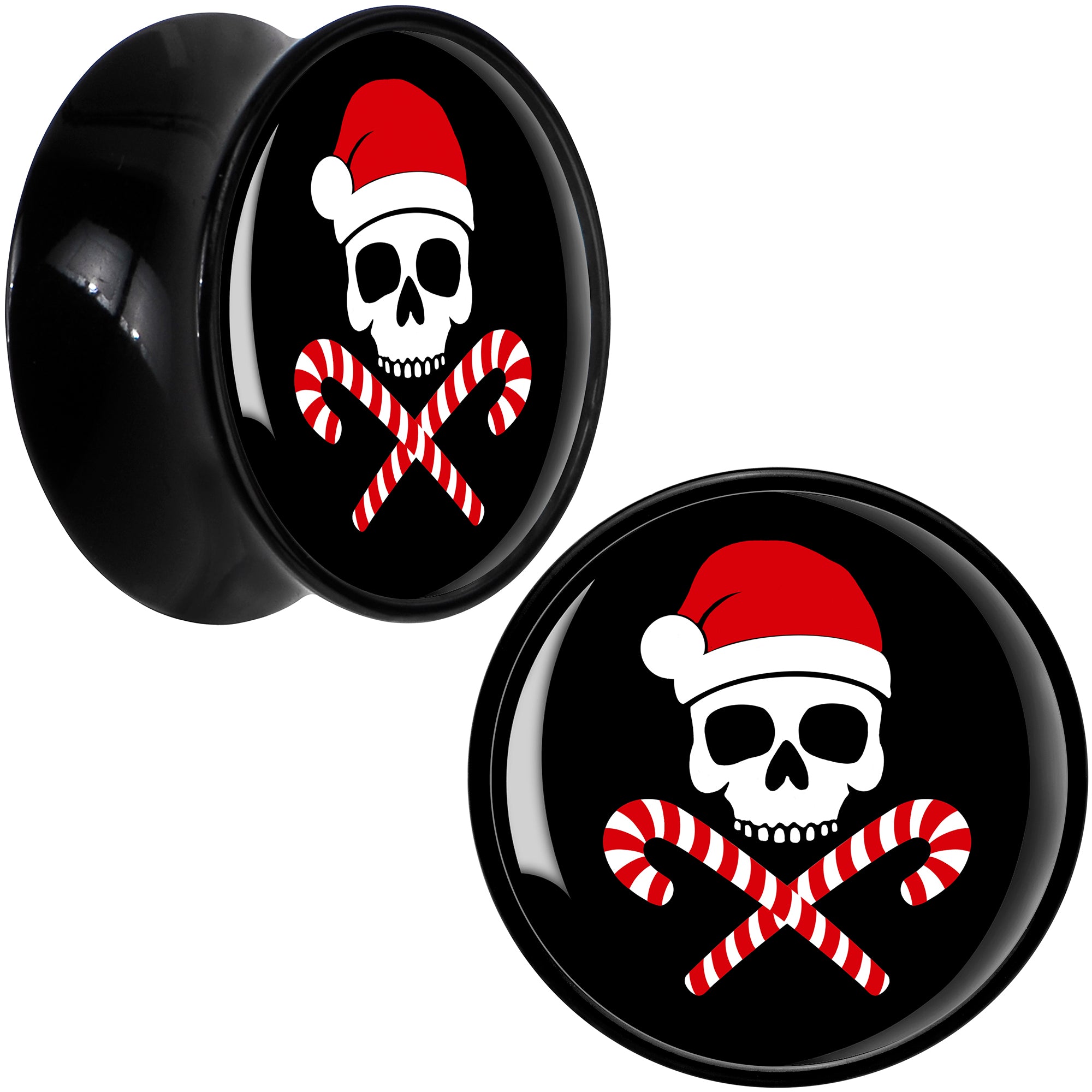 Santa Pirate Candy Cane Skull Black Acrylic Saddle Plug Set