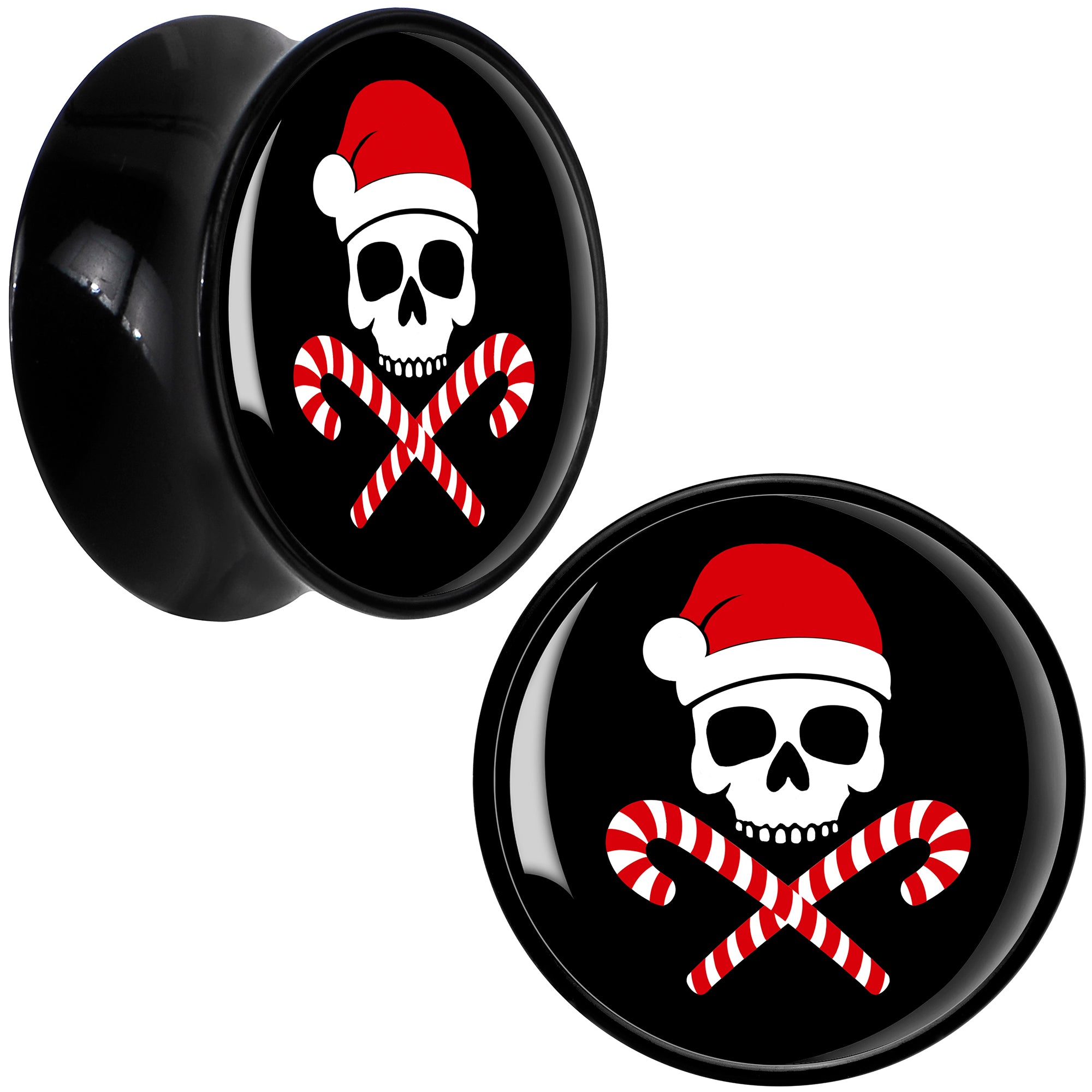 Santa Pirate Candy Cane Skull Black Acrylic Saddle Plug Set